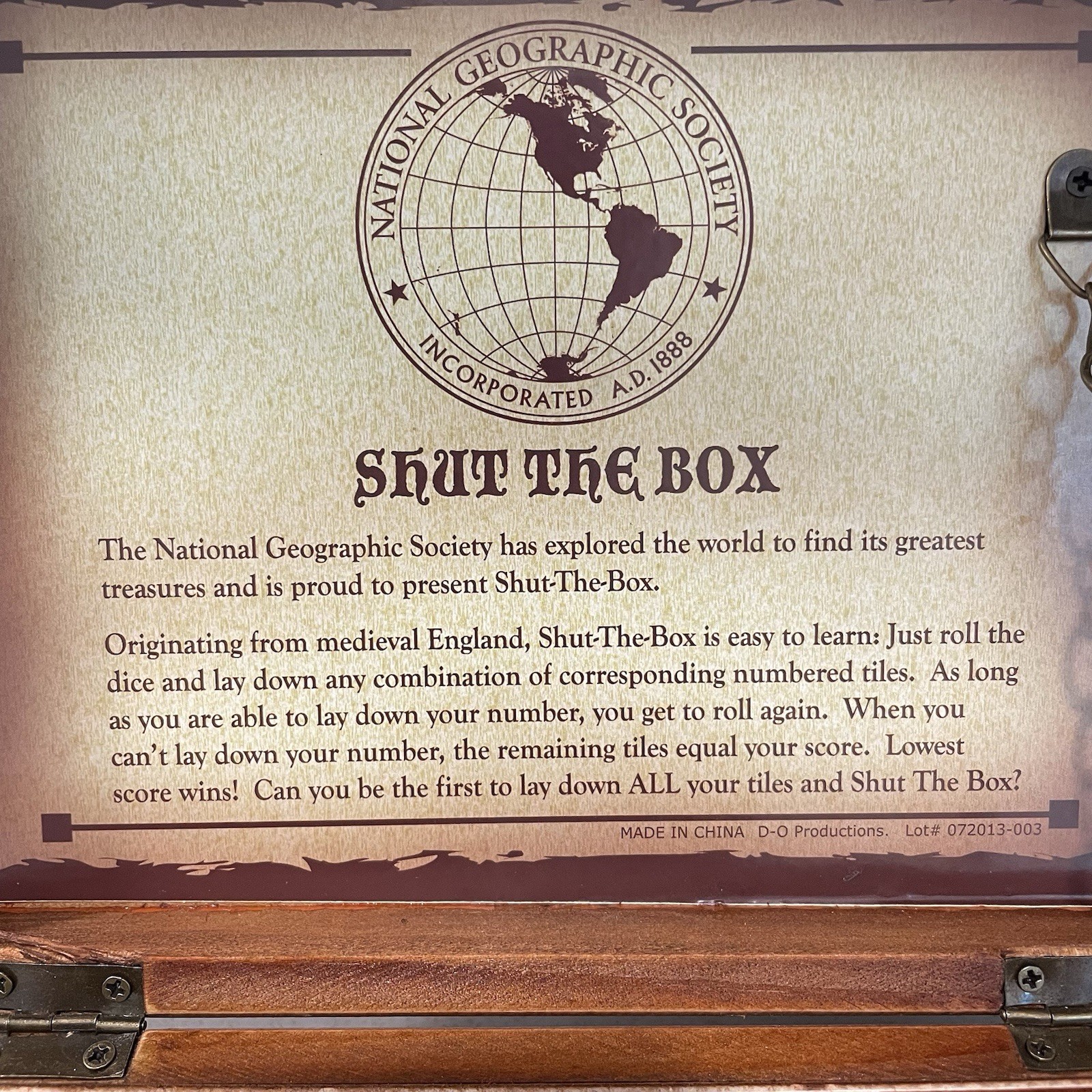 National Geographic Shut The Box Wooden Dice English Pub Game Ages 8+