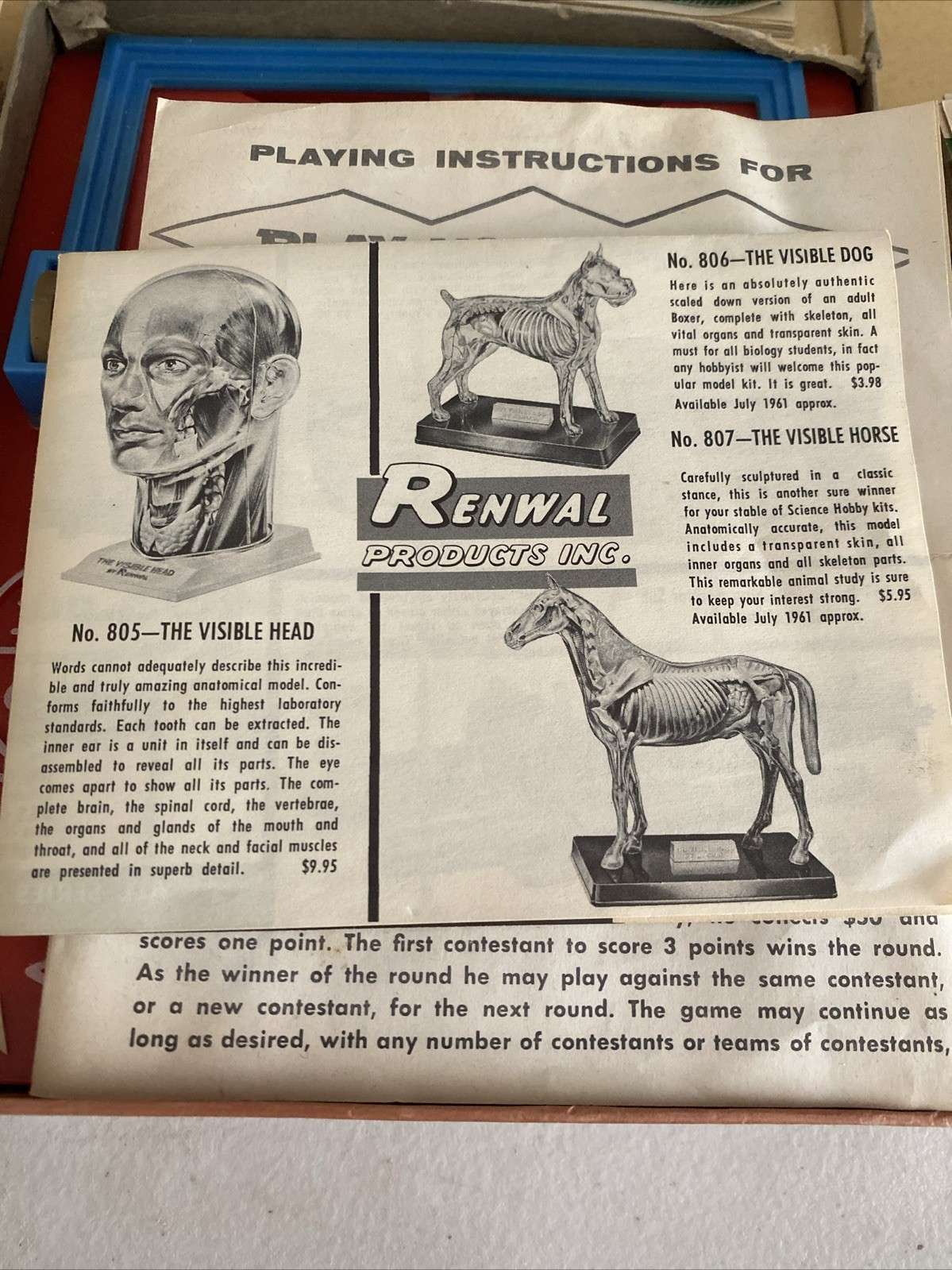 PLAY YOUR HUNCH Board Game by Transogram Based on TV Game Show 1950s Family Game