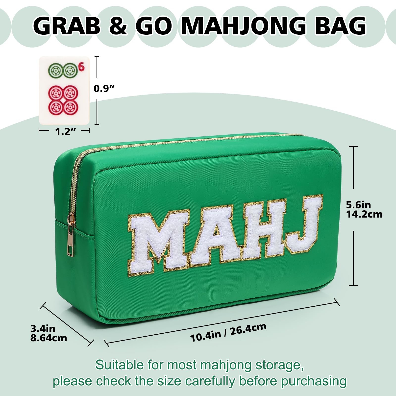 Mahjong Tile Bag Mahjong Bag with Zipper Travel Mahjong Carrying Case Storage…
