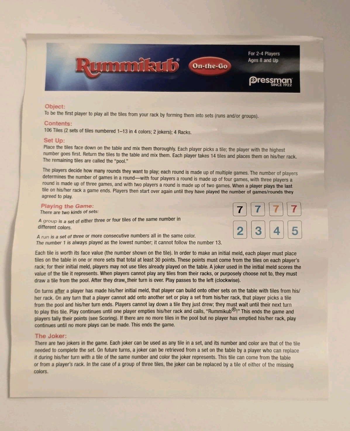 2019 Rummikub On The Go: The Complete Original Game in a Red Canvas Storage Case