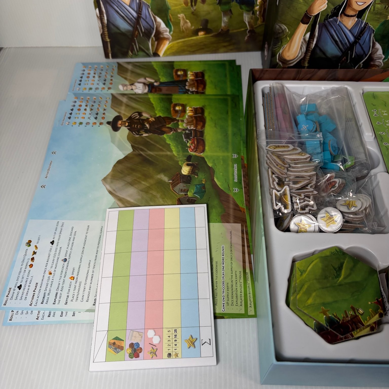 Dice Settlers Board & Dice Board Game 1-4 Players Ages 14+ Dice Resource Mgmt