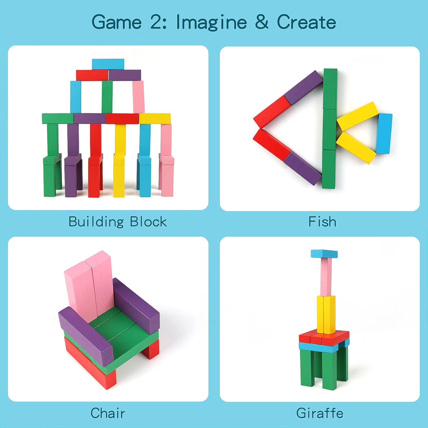 48PCS Wooden Stacking Blocks Game with Storage Bag for Kids and Family