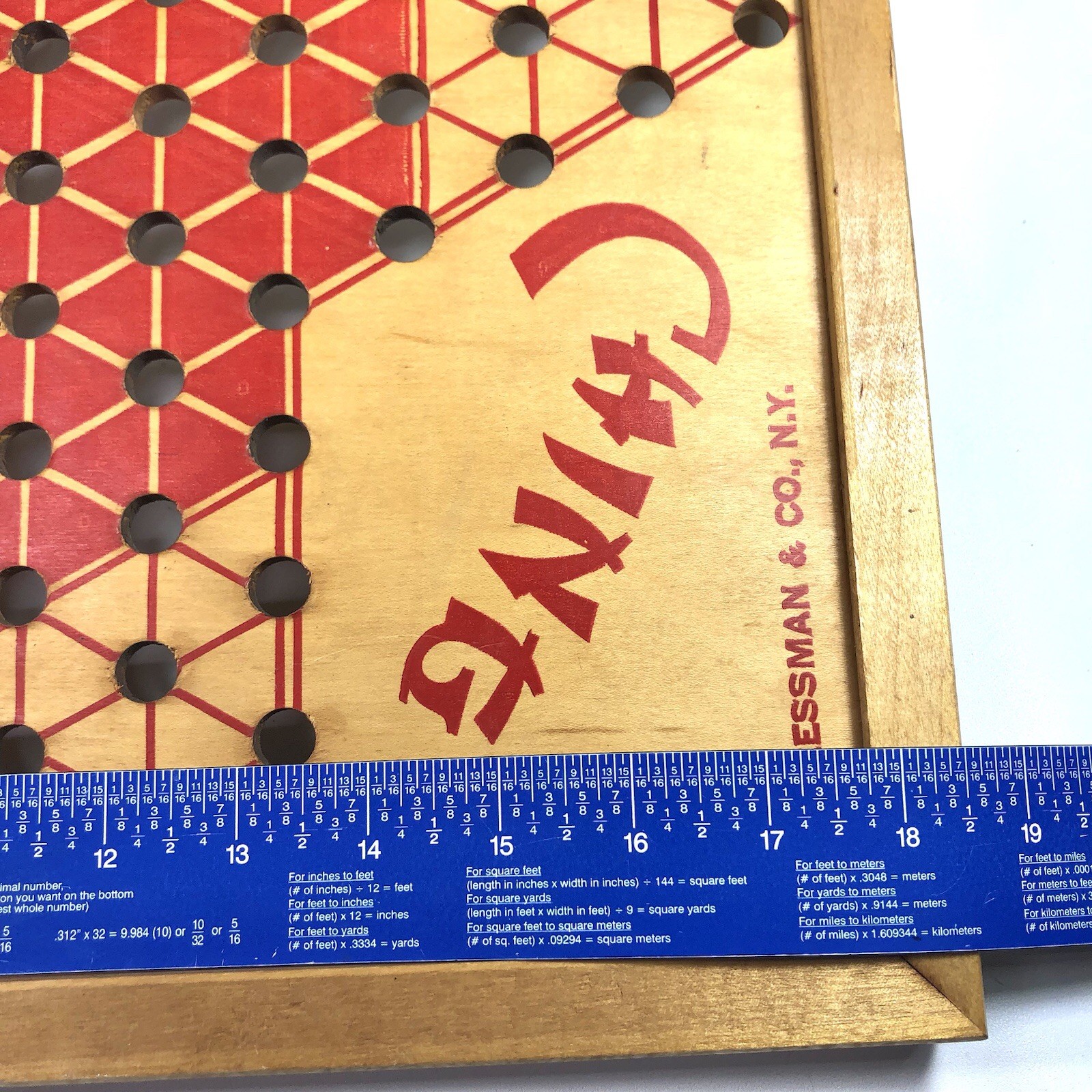 VTG Pressman USA Hop Ching Red Font Wood Chinese Checkers Game Board #2739
