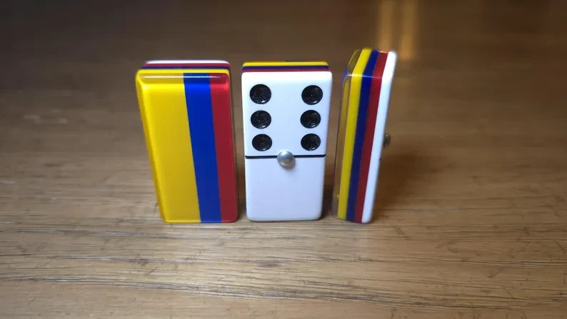 Colombia Jumbo Domino Set, Double 6, Metal Spinner, Leather Case