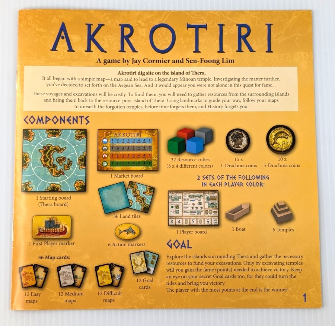 Akrotiri – 2-Player Card/Board Game by Z-Man Games – 100% COMPLETE – VGC