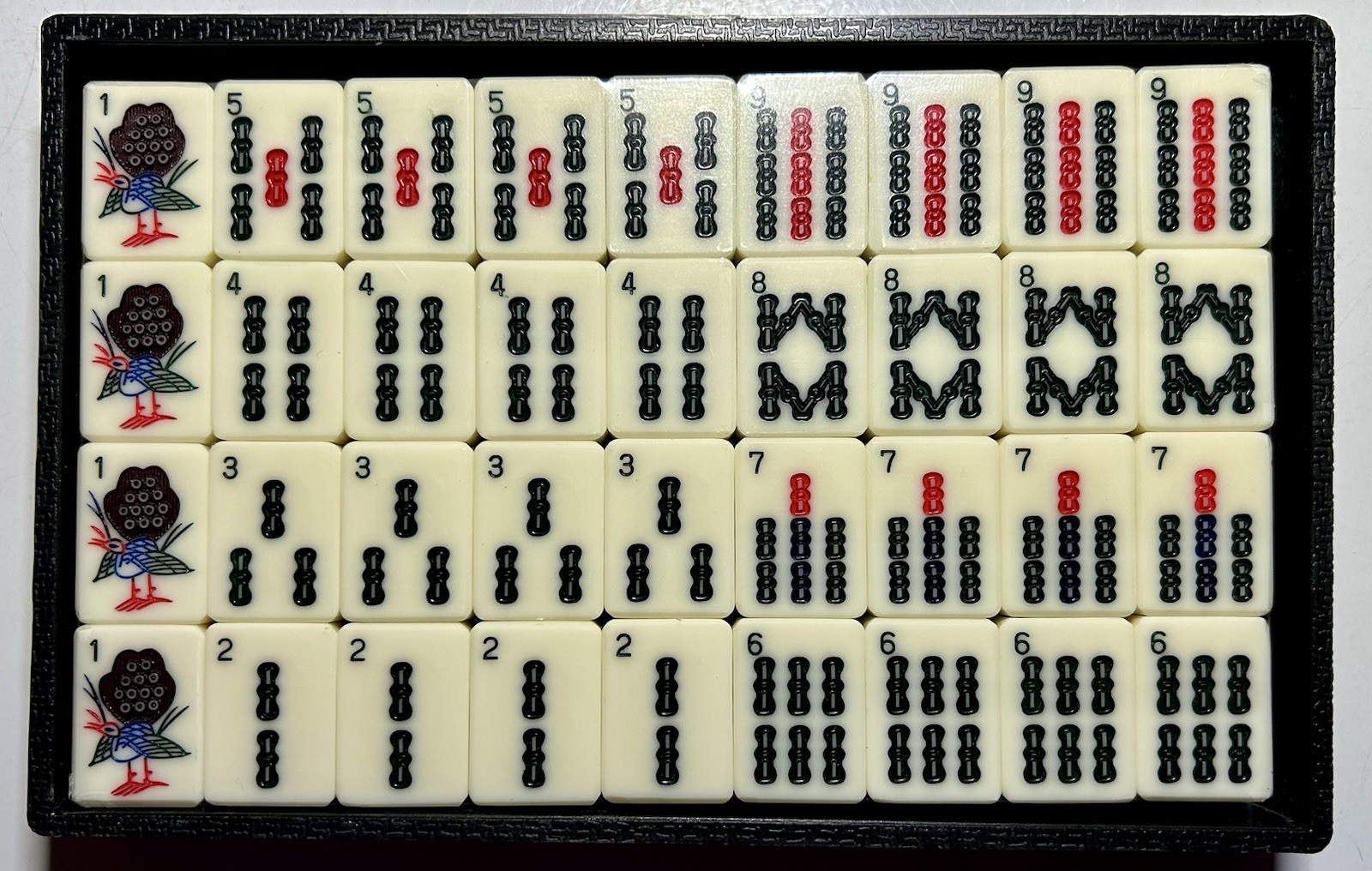 Vintage Japanese Phenolic & Bamboo Mah Jong Set & Case 144 Tiles & Wind Disc
