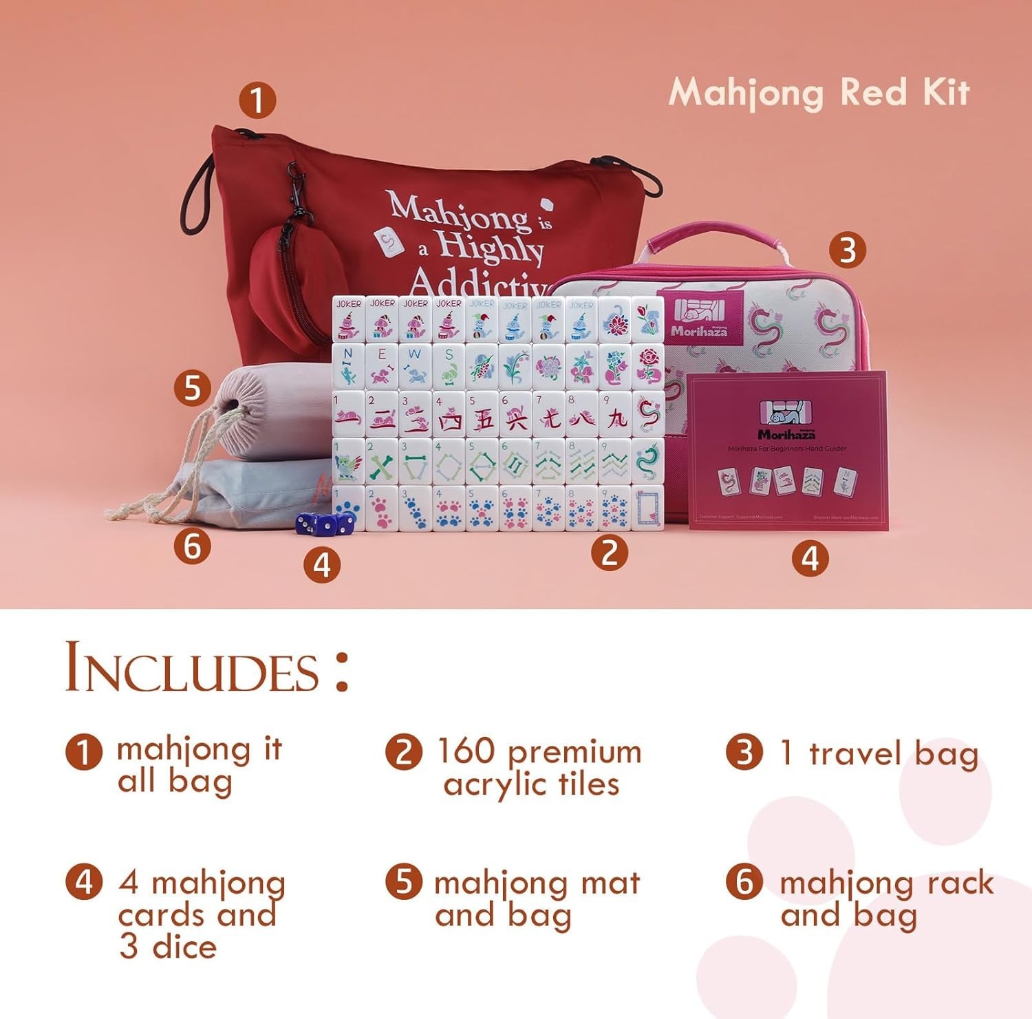 Dogs and Cats Themed Mahjong Tile Set – 160 Acrylic Engraved Tiles & American Ma