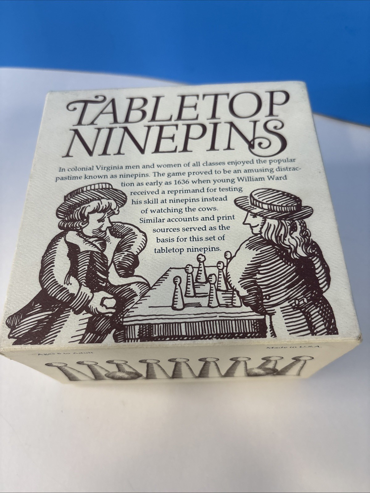 Vtg Colonial Williamsburg Tabletop Ninepins Cooperman Solid Wood Wooden Game