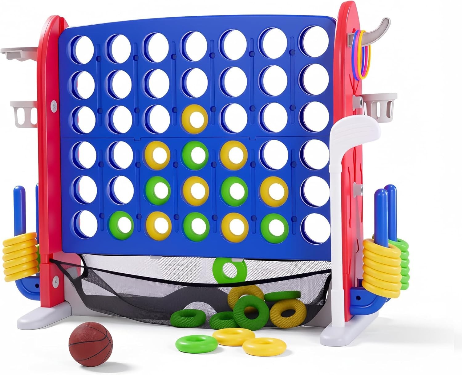 Jumbo 4 in a Row Game, Height Adjustable(2.7-3.2 Ft) Outdoor Indoor Connect 4 W/