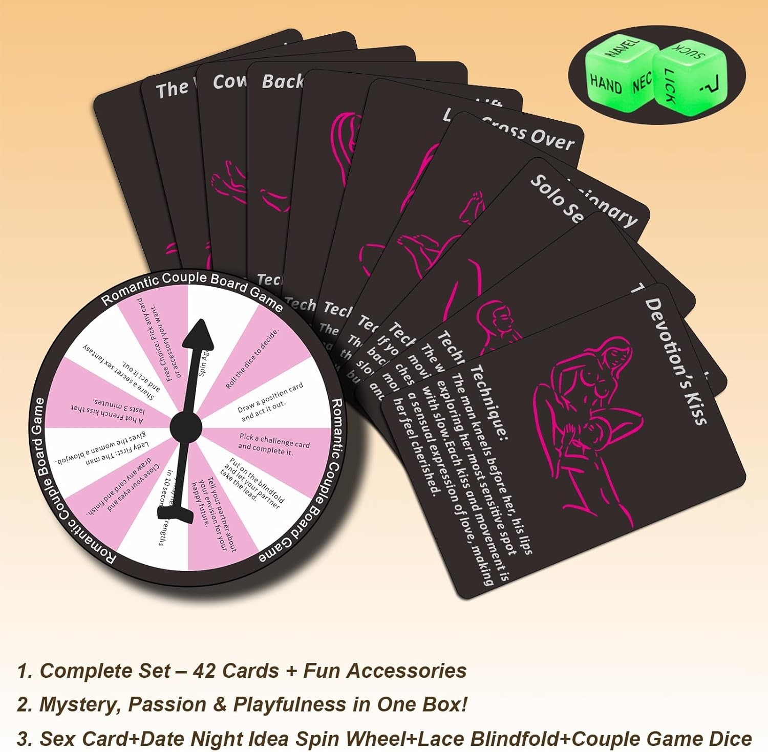 Sex Game for Adults – 42 Romantic Bedroom Cards with Sex Positions, Challenges –