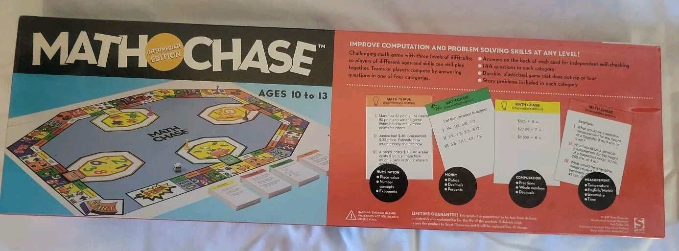 VTG NOS Math Chase Board Game Intermediate Edition By Scott Resources Homeschool