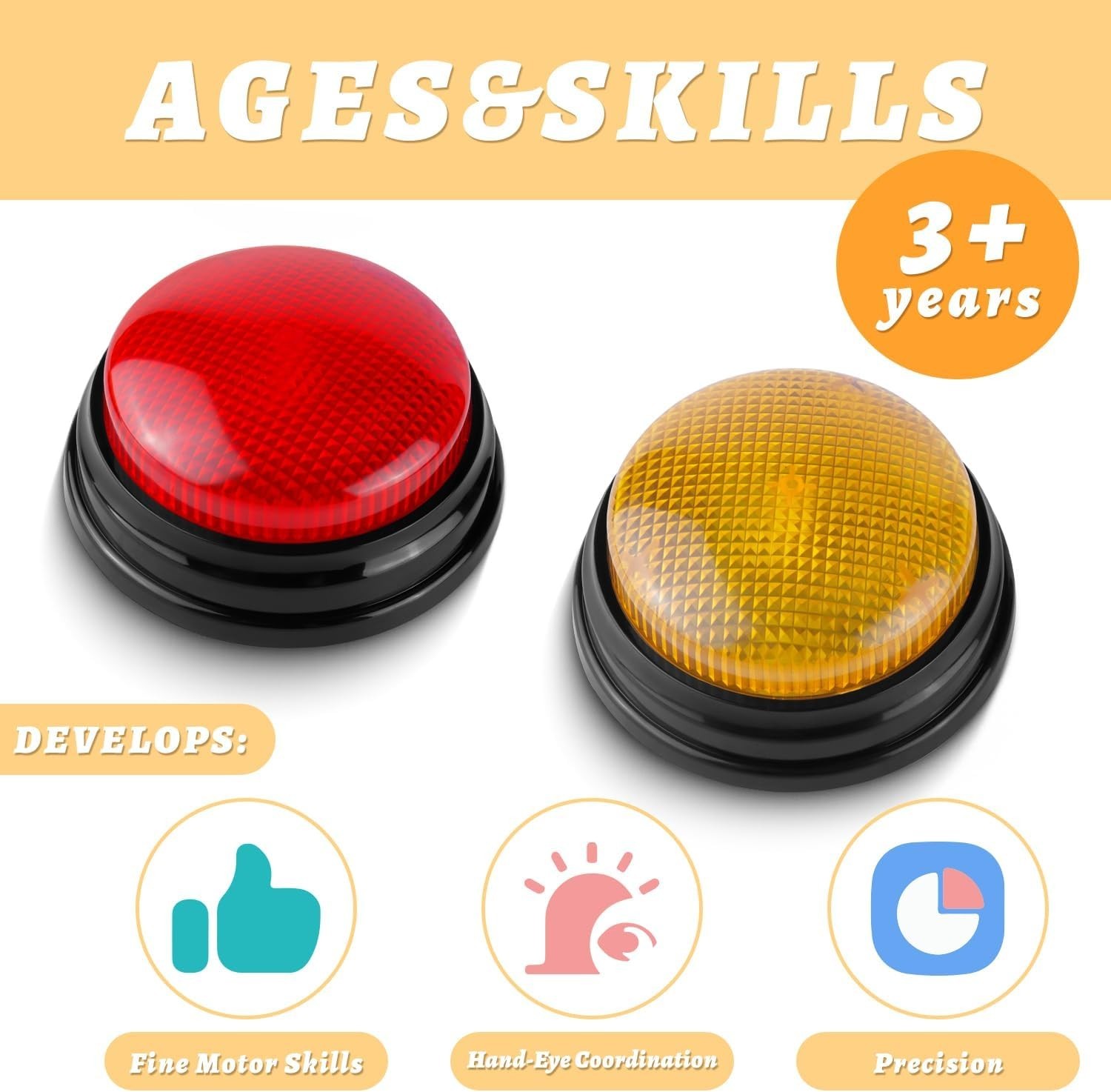 Pack Game Buzzers, 4-LEDs, Unique Sounds, Trivia Buzzer System