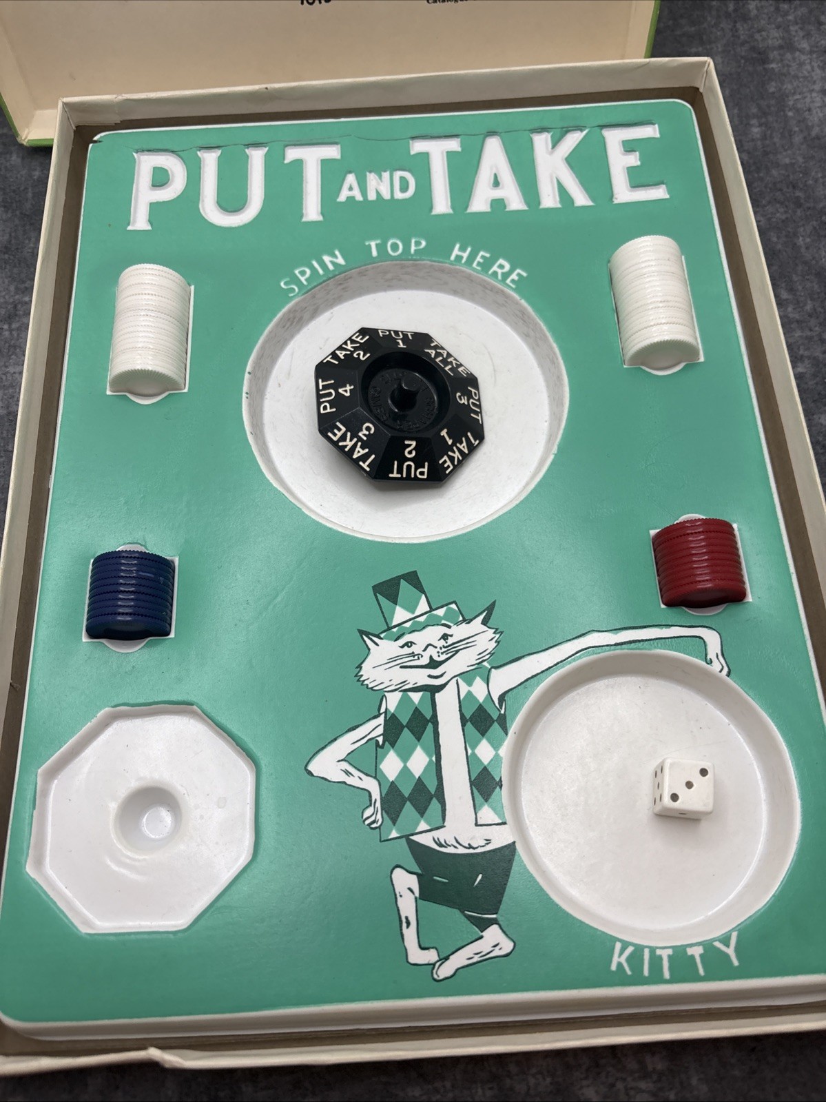 1956 Schaper “Put and Take – The Kitty” Board Game Complete Spinner & Chips VTG