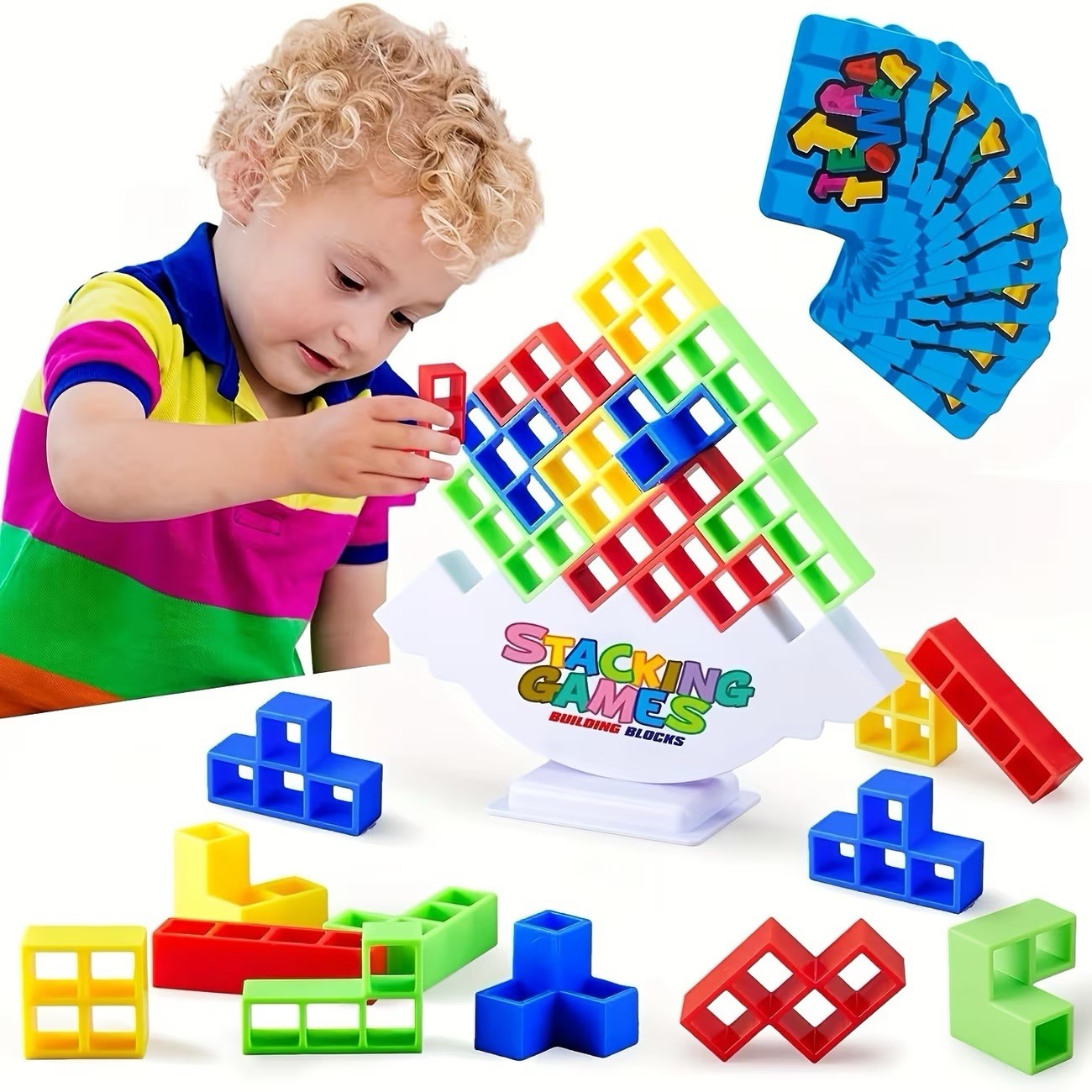 Tetra Tower Balance Game – 48PCS 3D Stacking Puzzle Blocks Educational STEM Toy