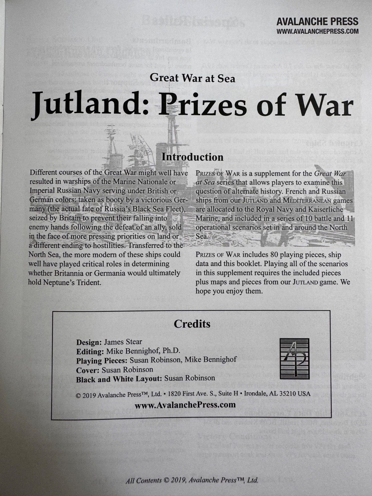 Avalanche Press Supplement Jutland Prizes of War Great War at Sea Book complete.