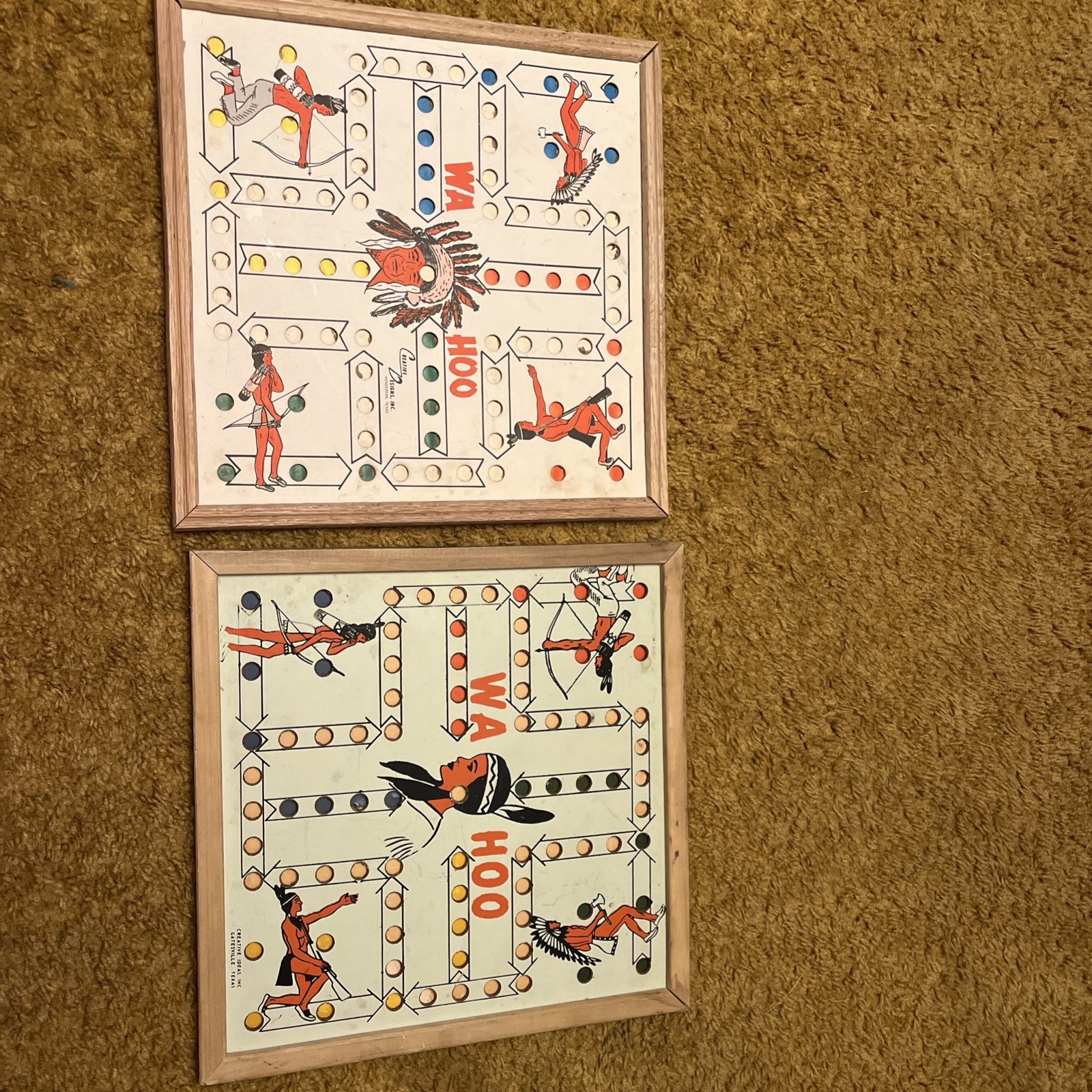 2 Vintage Creative Ideas Designs Inc. WA HOO Marble Checker Game, Texas Made