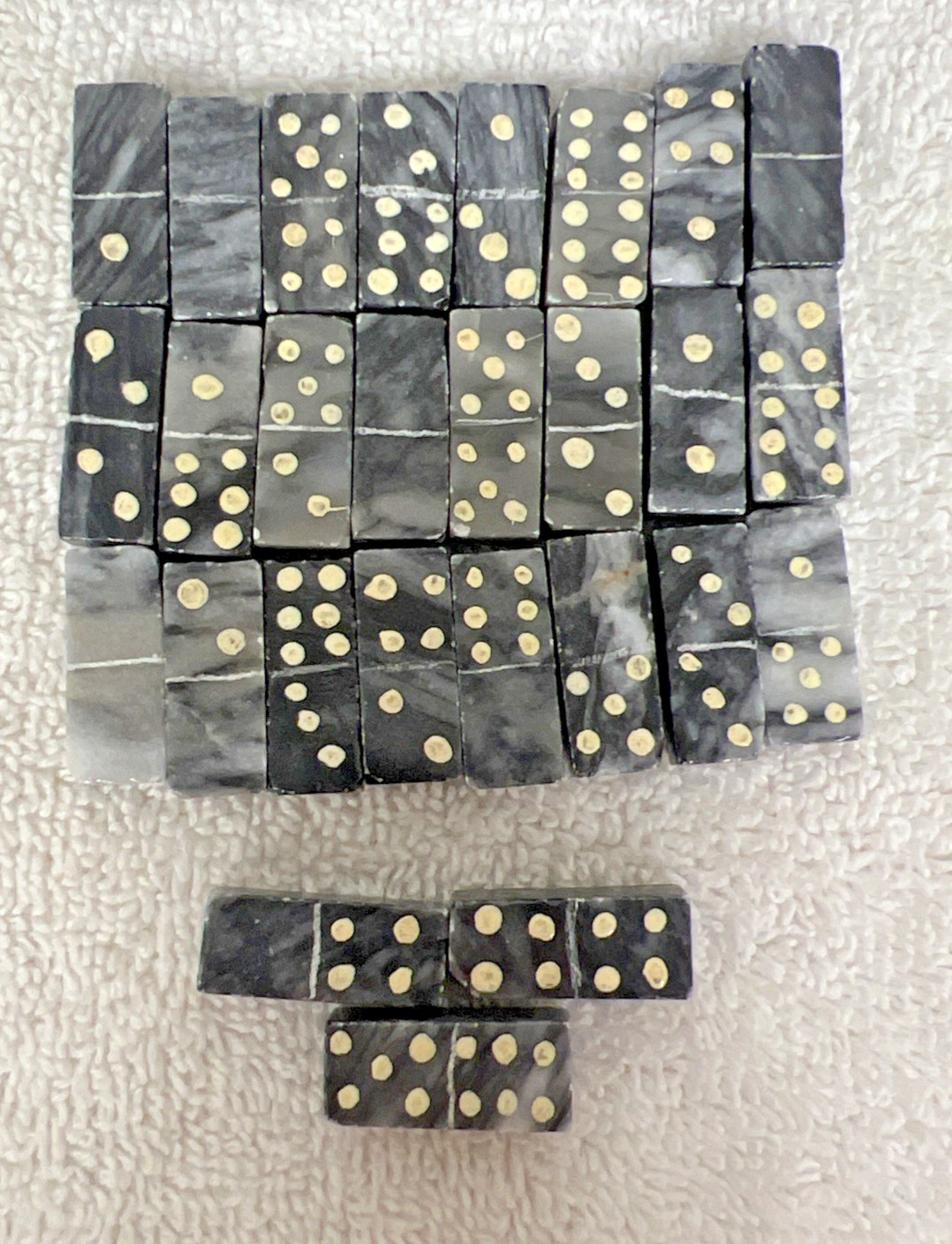 Vintage Handmade Carved Marble Stone Domino Set Box And 27 Pieces