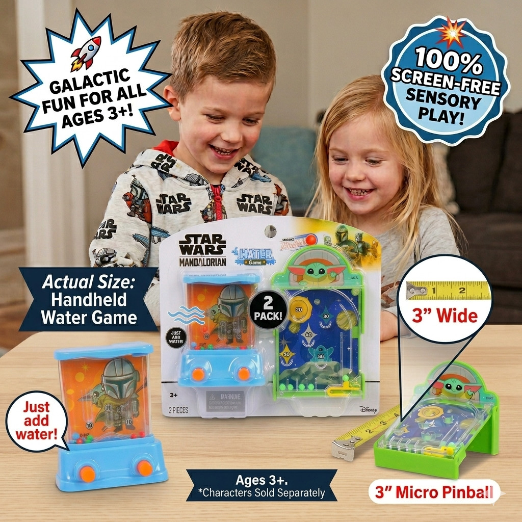 Star Wars Mandalorian Micro Pinball & Water Game 2 Pack Retro Fidget Toy Grogu