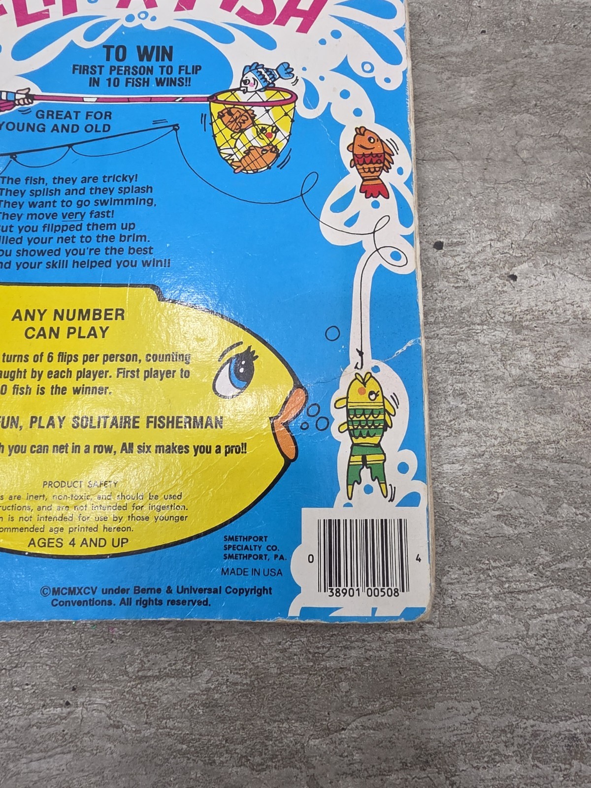 Vintage 1981 Flip A Fish Game Cardboard 80’s Rack Toy Model No 508 Berne Works