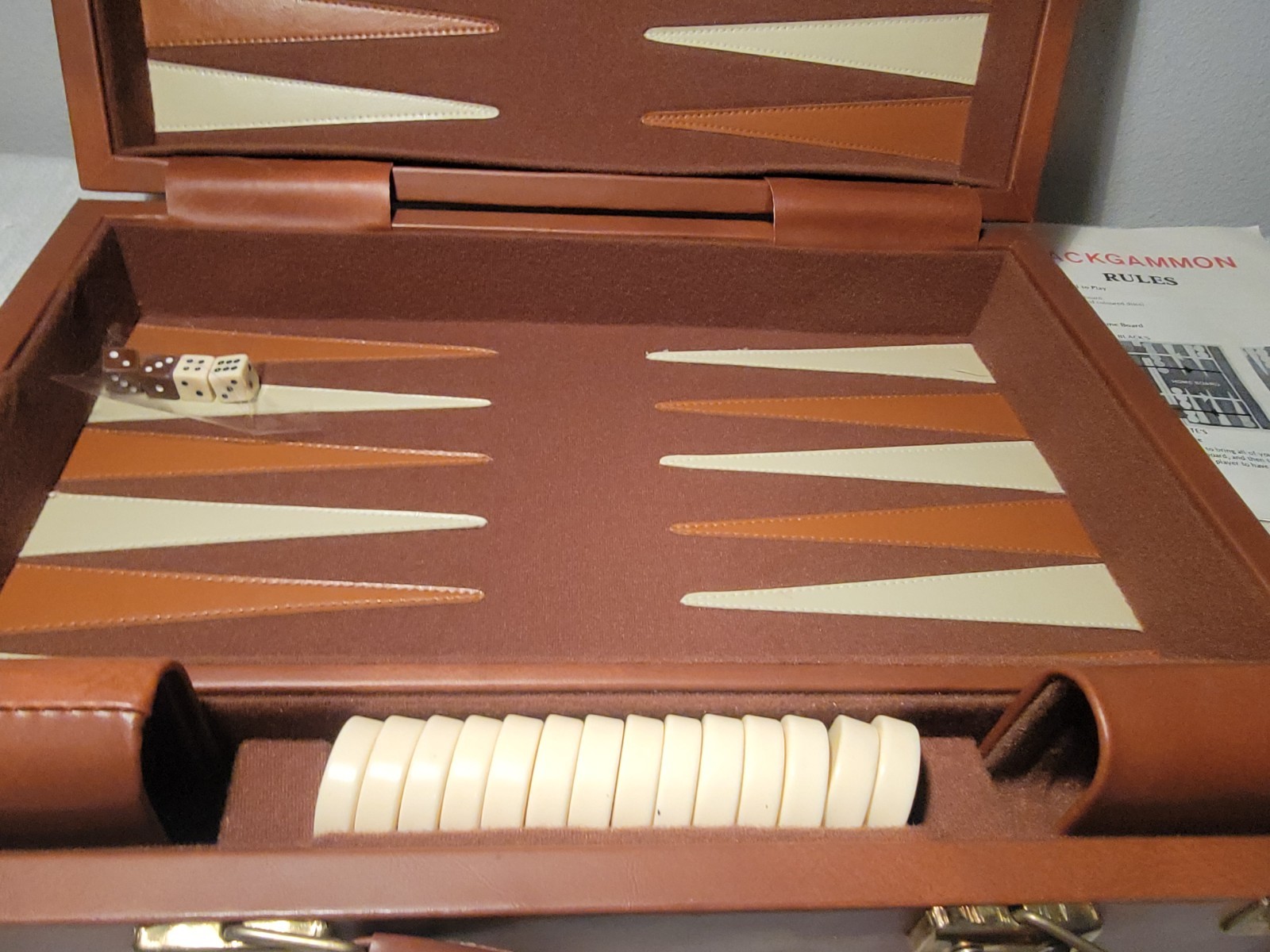 Sunny Brand Vintage Backgammon Set Game With Case Faux Leather W/instructions