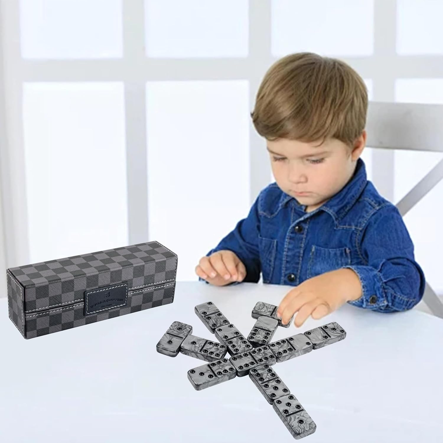 Dominos Set for Adluts – Double 6 Jumbo Domino Set – 28 Thick Marbleized Black a
