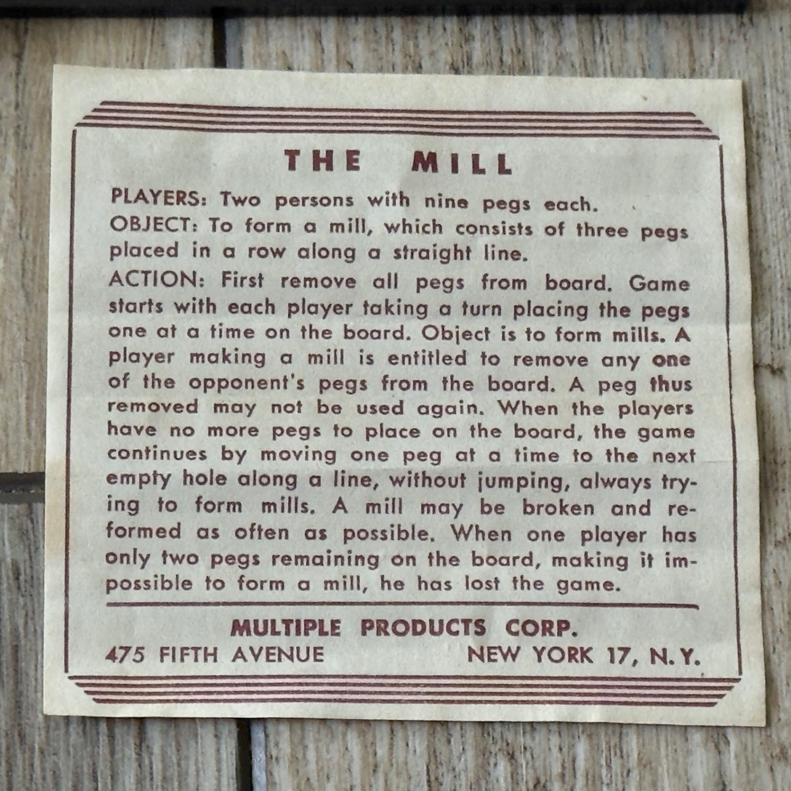 Rare VTG 1950s The Mill Game Multiple Products Corp Travel Pocket Size Complete