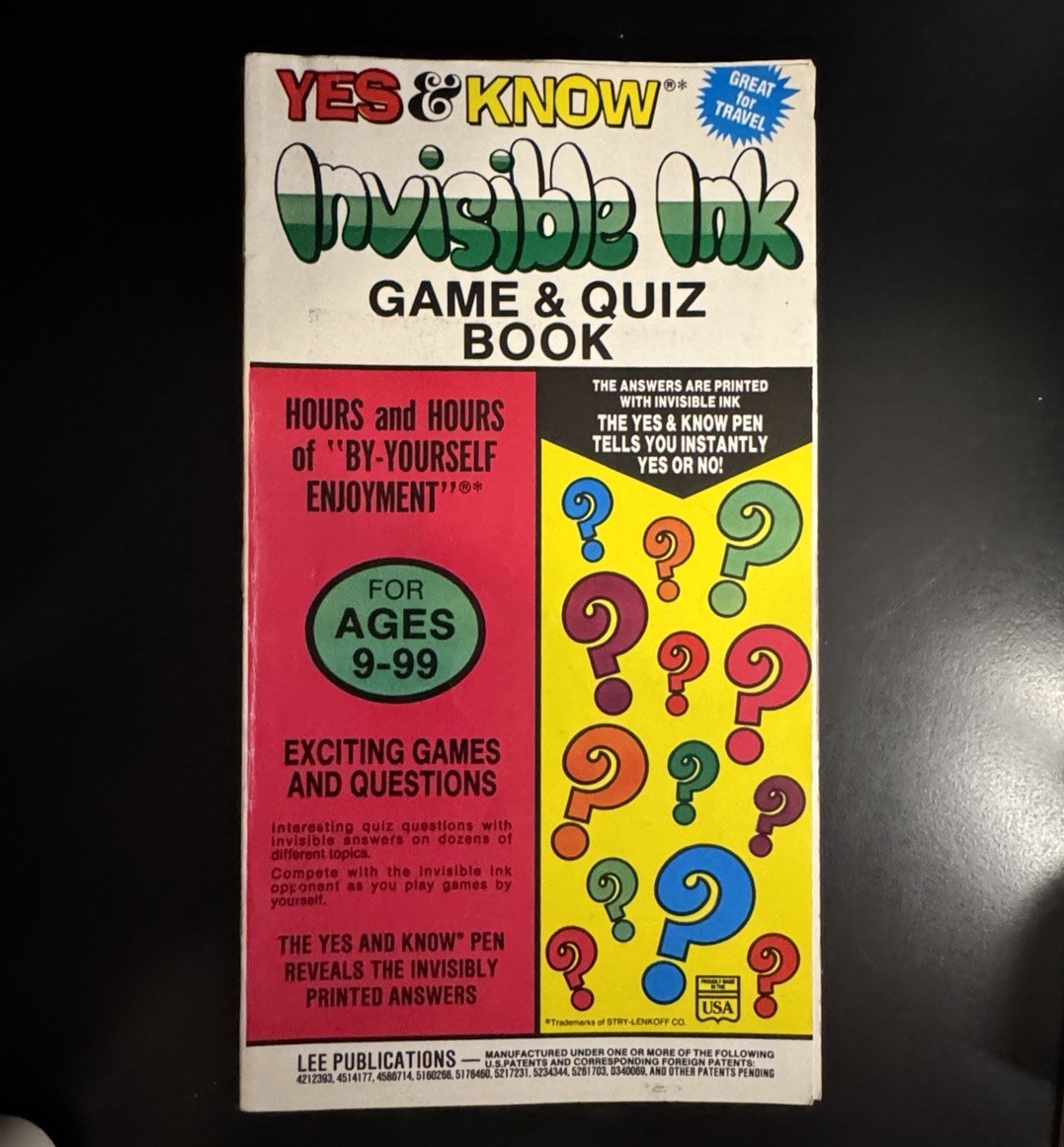8 Yes & Know INVISIBLE INK Game Puzzle Quiz Books Lot Lee Pub 5 PENS Vtg READ