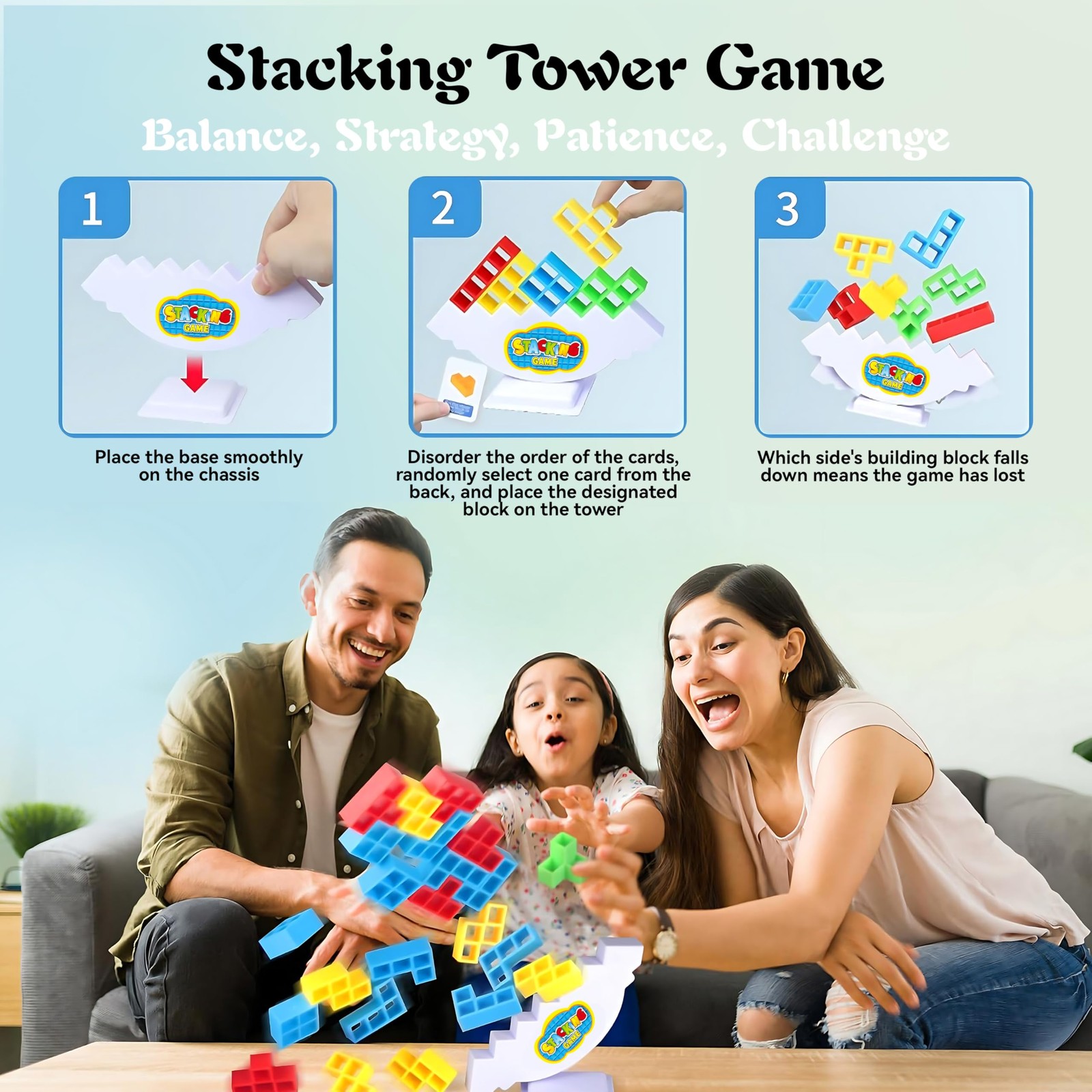72Pcs Tetris Style Stack Game for Kids & Adults w/66 Challenge Cards, STEM Bu…