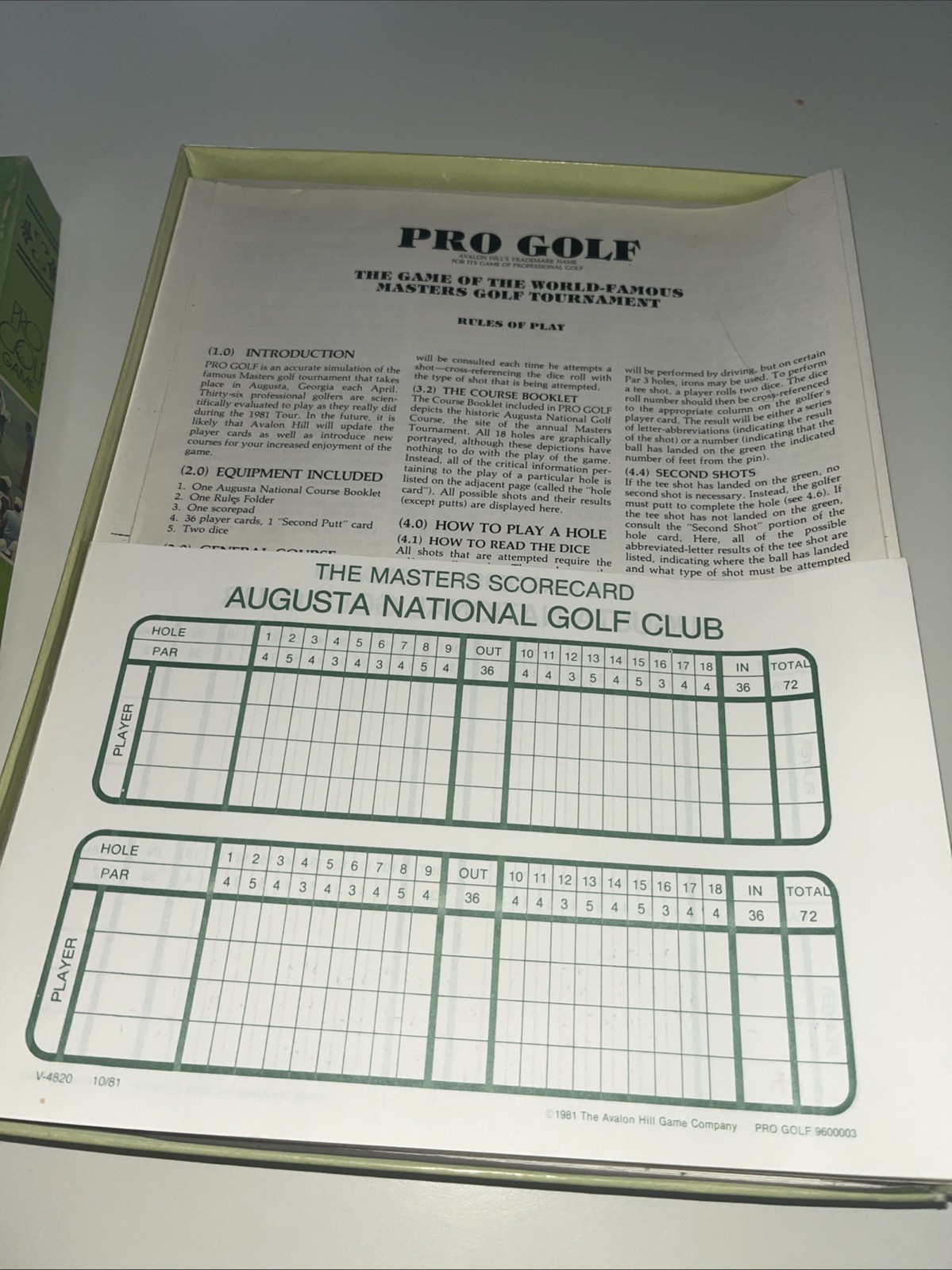 Pro Golf Sport Illustrated 1982,The Avalon Hill Game Company. Used.Printed In US
