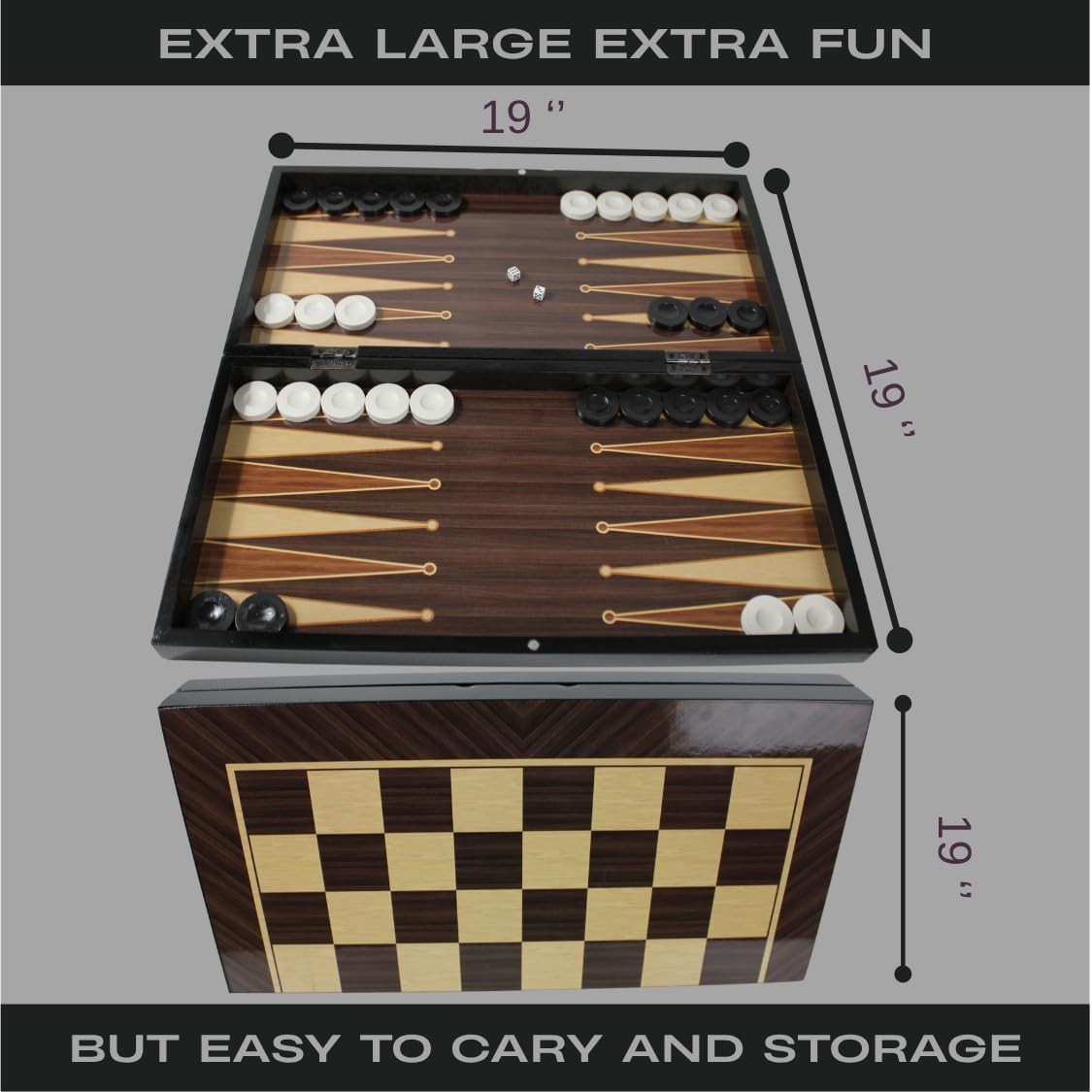 Turkish Walnut Handmade Backgammon Checkers Set 19 Inch Premium Quality