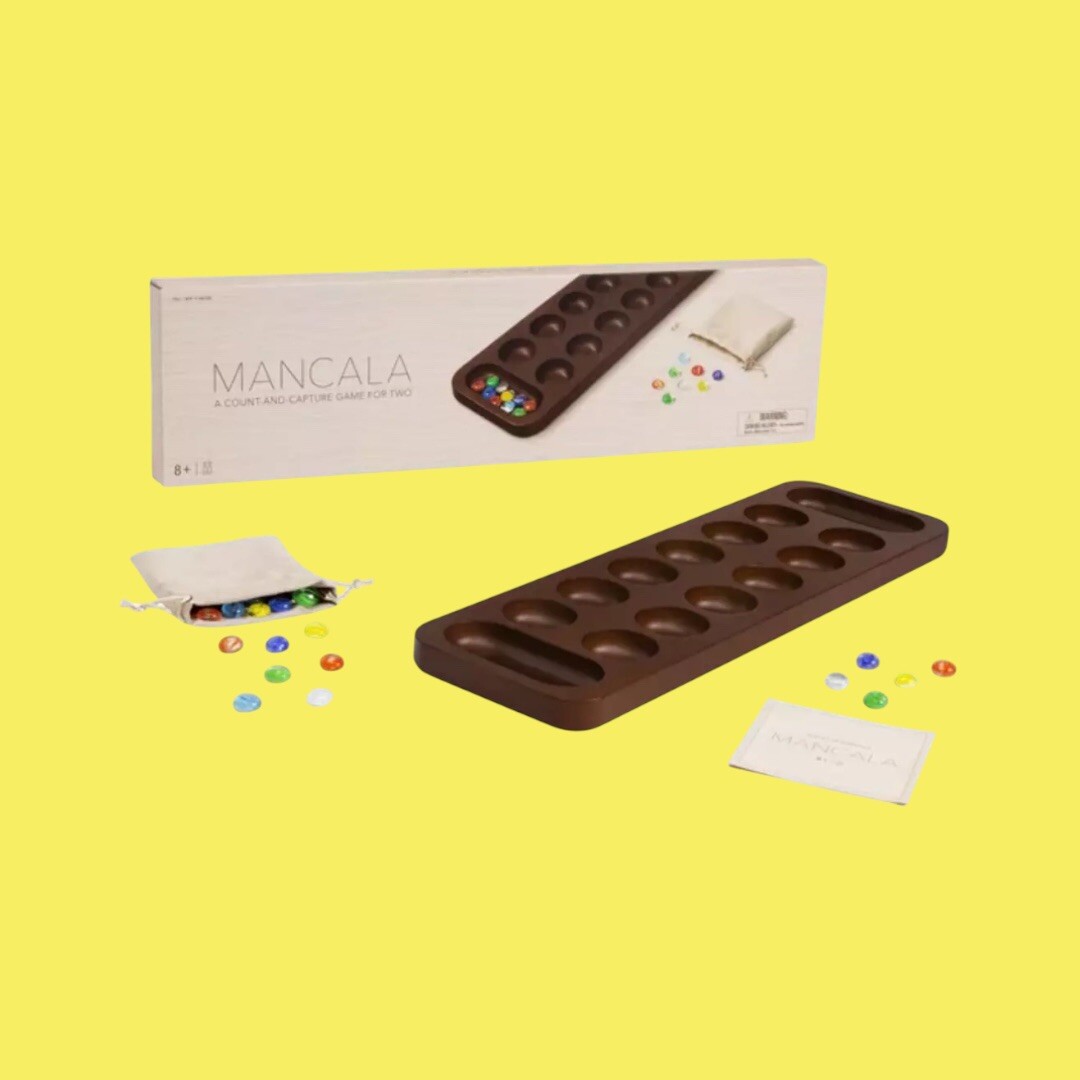 NIB WS Game Co Wood Mancala Set – FSC Solid Wood – 54 Glass Beads & Pouch – GIFT