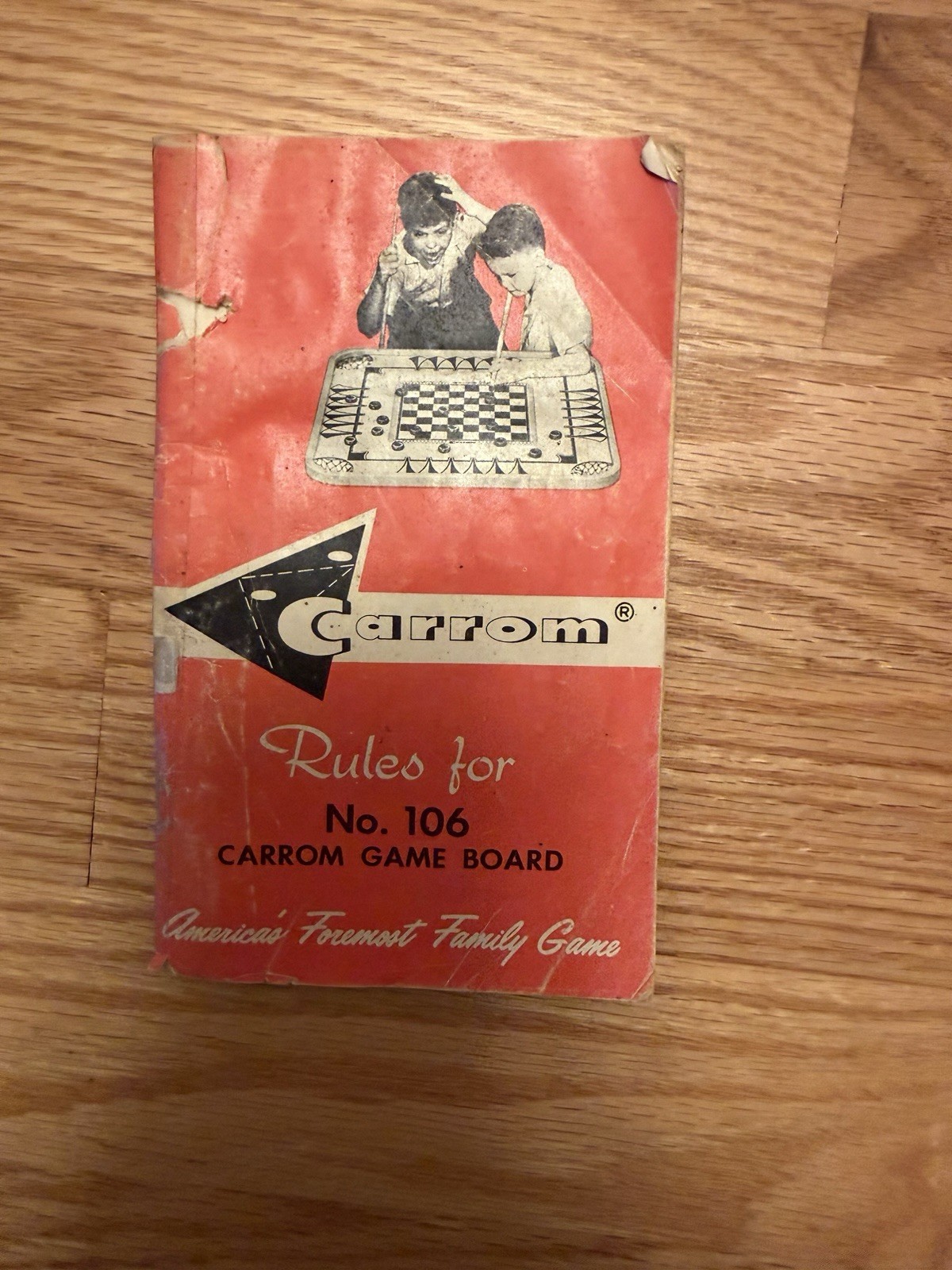 Vintage Carrom 2 Sided Game Board 28″ x 28″ With original 64 Page Rule Book 1963