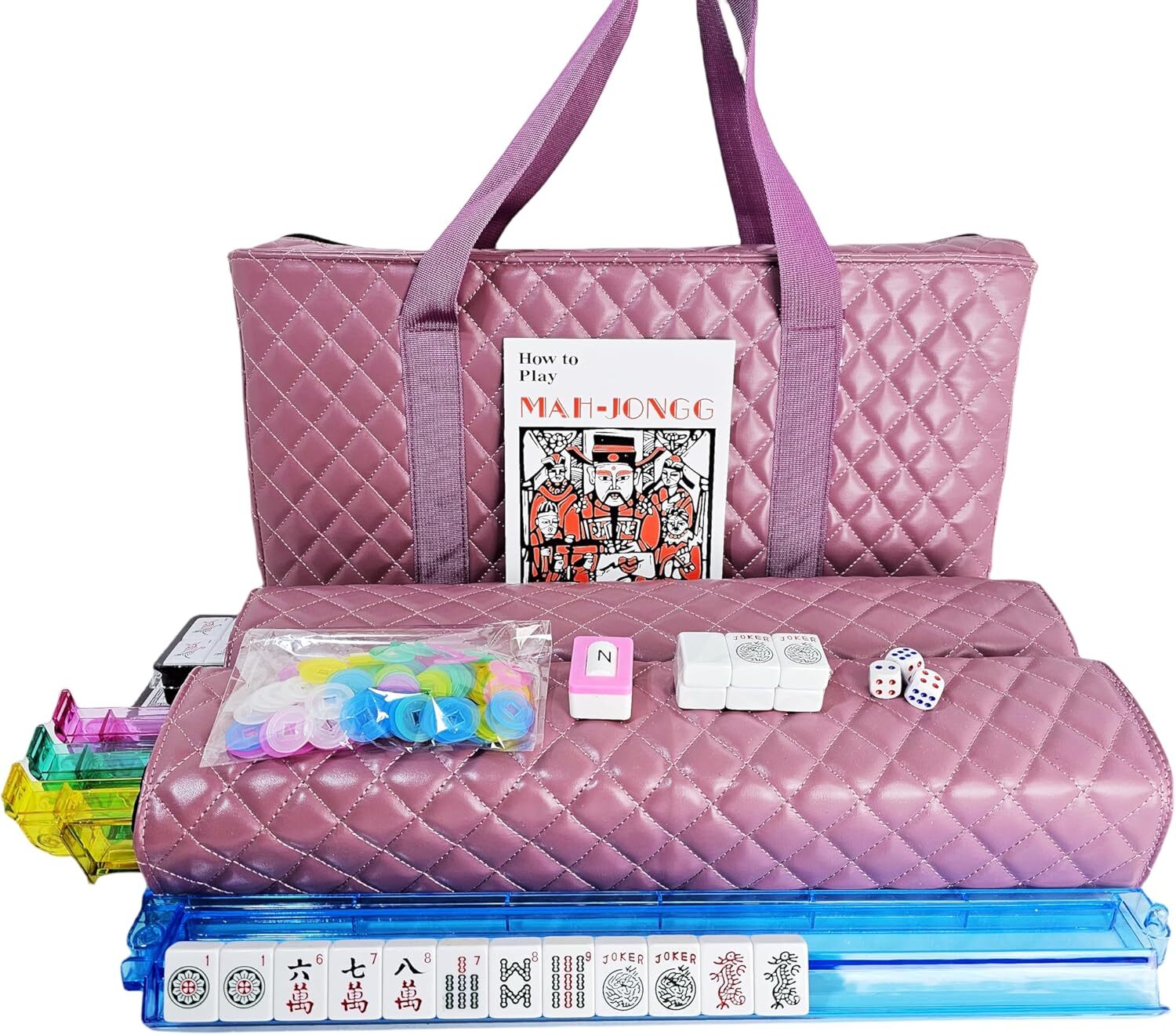 American Mah Jongg Complete Set with Purple Pink PU Bag .