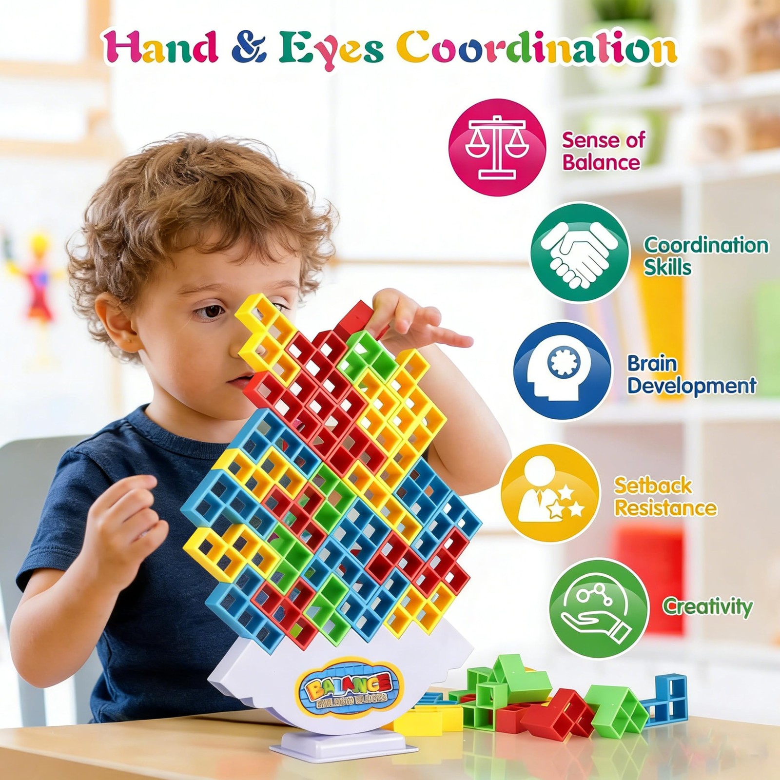 72Pcs Tetris Style Stack Game for Kids & Adults w/66 Challenge Cards, STEM Bu…