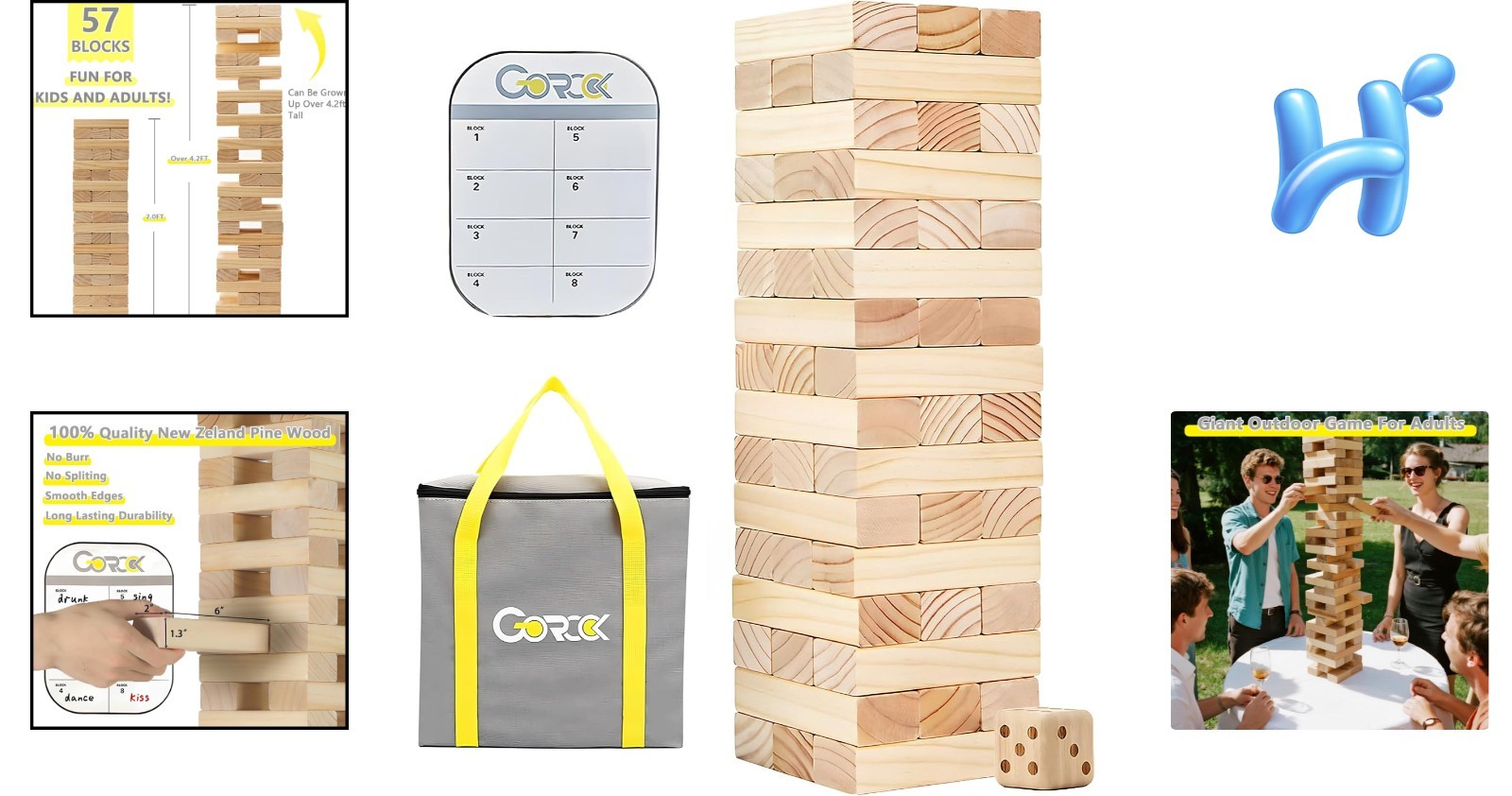 Giant Tumbling Tower Game – 57 Pcs Wooden Block Set, 4.2FT High Fun for All Ages