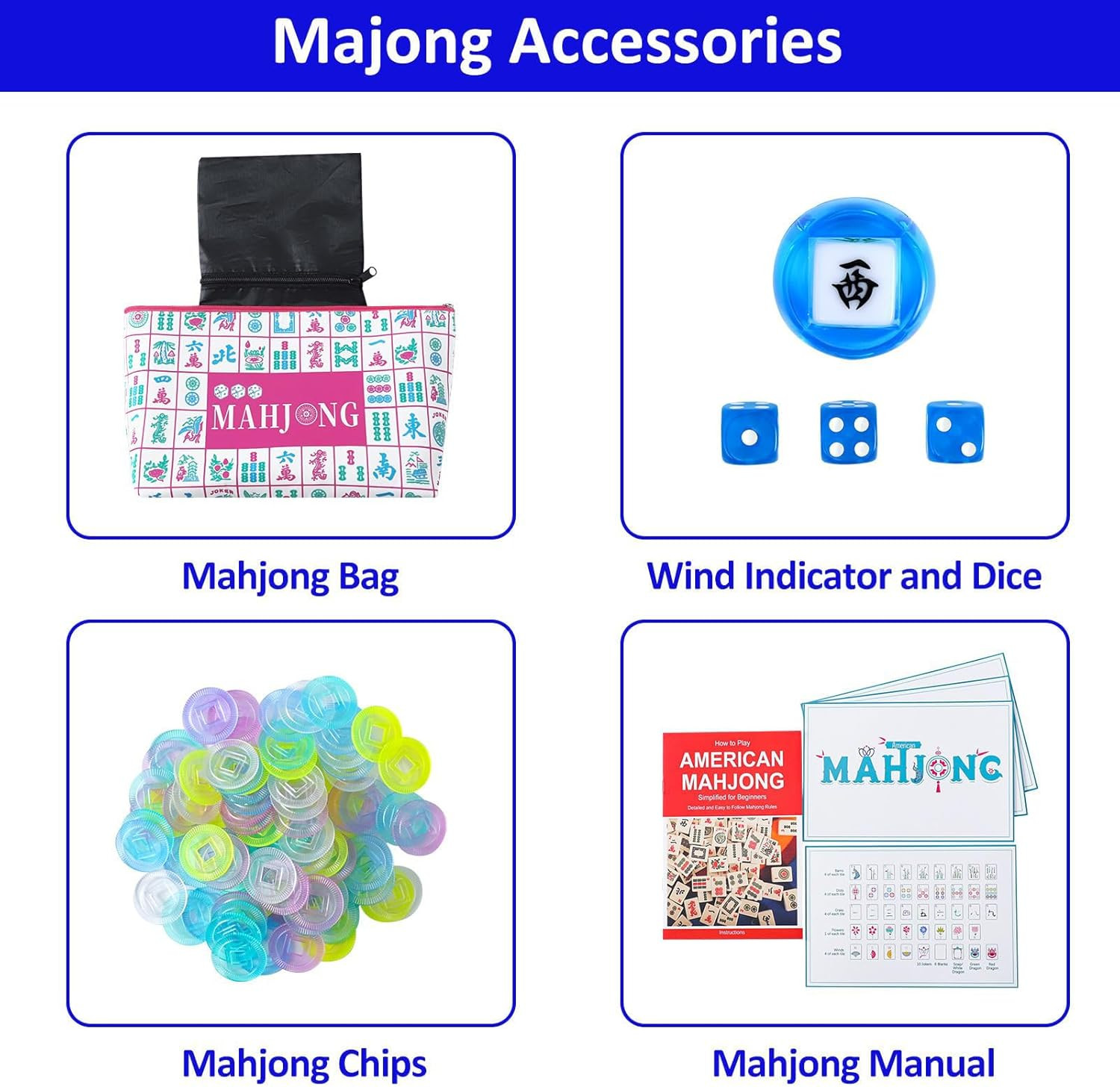 160 Deep Blue Engraved American Mahjong Game Set with Carrying Bag and Accessori