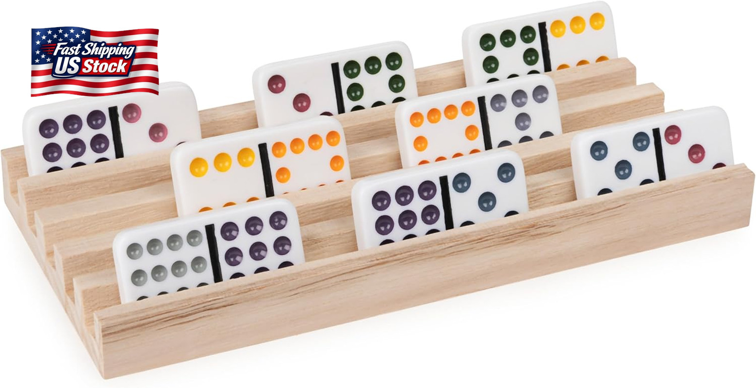 Spin Master Games, Wooden Domino Racks, Set of 4 Trays for Mexican Train Dominoe