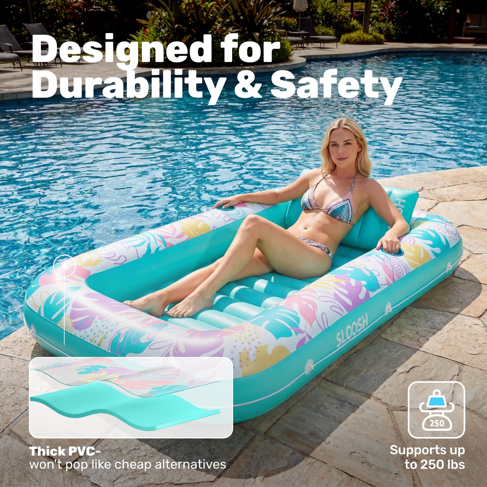 Inflatable Pool Float Lounger 70 x 46 4 in 1 Tanning Bed Large SLOOSH Floats