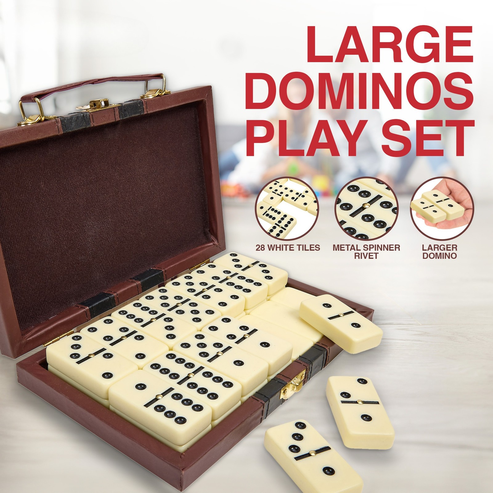 28pcs Double Six Dominoes Set Classic Black & White Plastic Tiles in Box