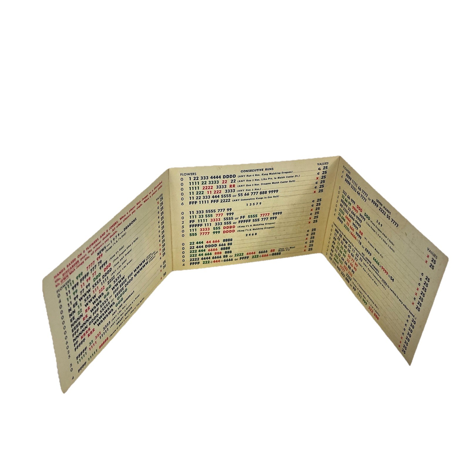 National Mah Jongg League Official Standard Hands And Rules Card 1979-80 42nd