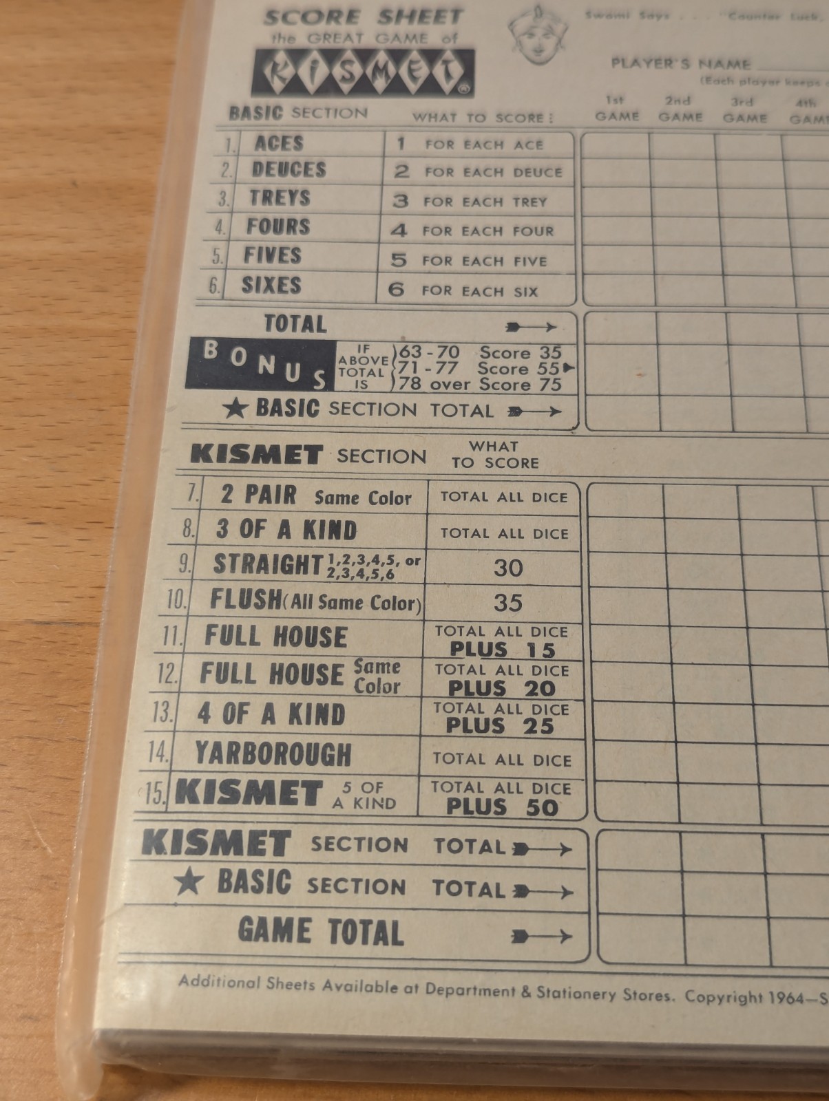 NOS Vintage 1964 Kismet Game Score Pads by Spare Time Products – 4 Pads – Sealed