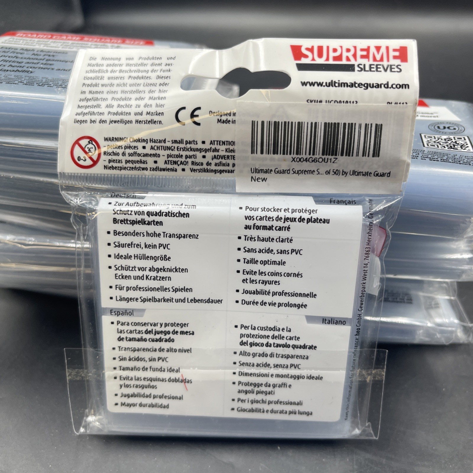 16 (800) Ultimate Guard Supreme Square Board Game Card Sleeves 73mm x 73mm Clear
