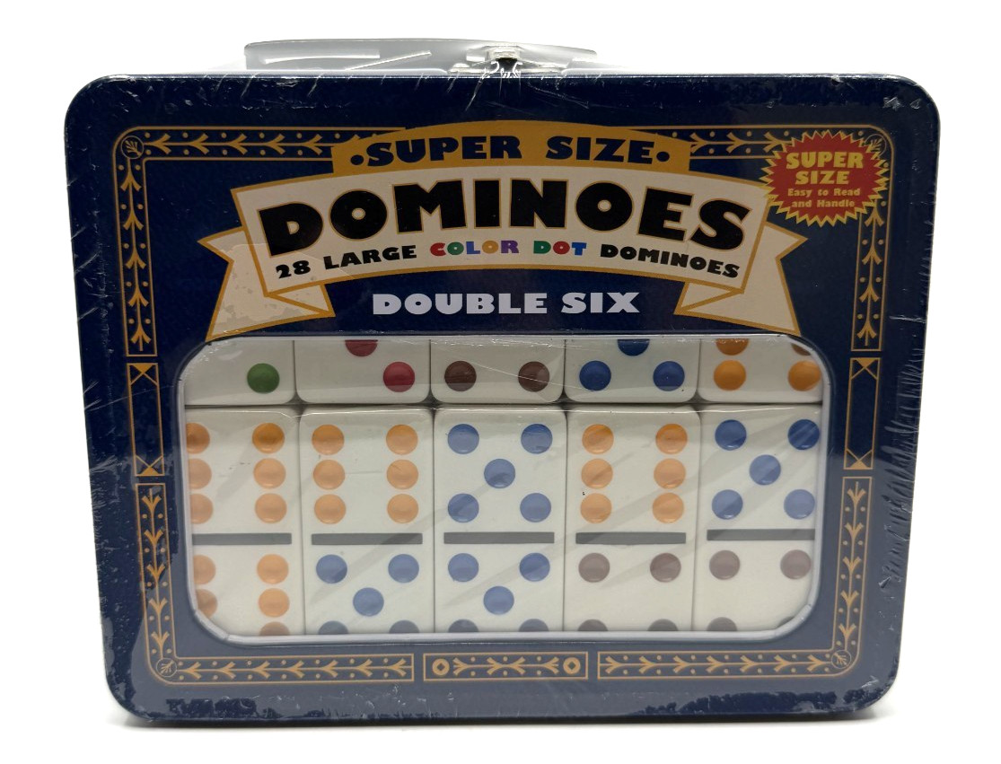 Collectors Dominoes Double Six Jumbo Color Dot 28pc Tin Lunch Box New Sealed