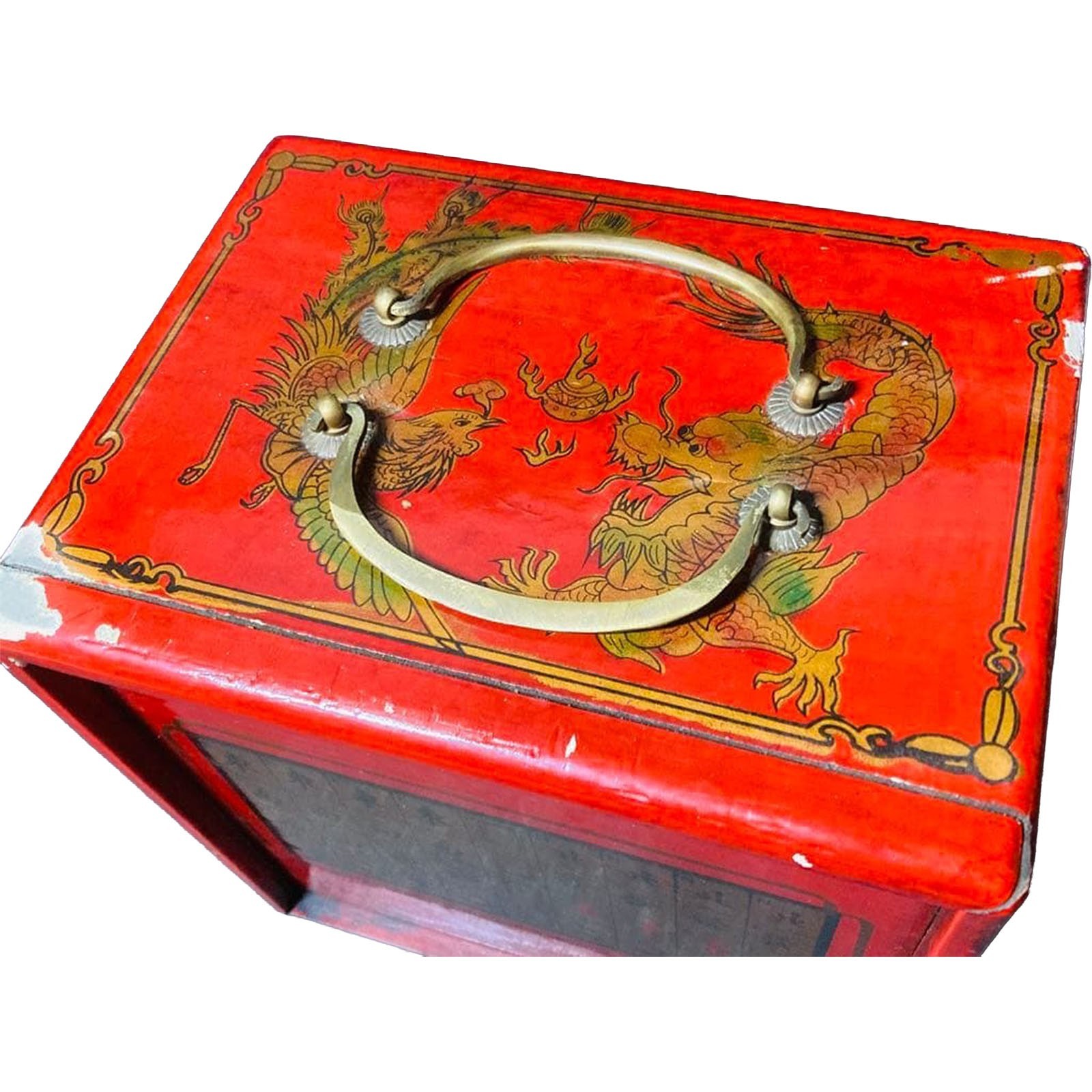 Vtg Chinese Mahjong Bone Bamboo Wooden Case 5 Drawer Tiles Carved Flower Auth