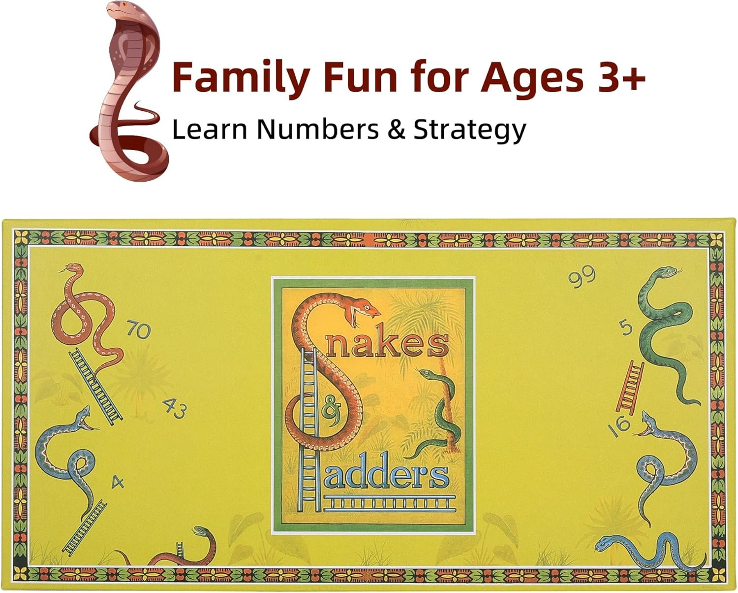 Classic Snakes and Ladders Board Game – Foldable Family Board Game with Dice …