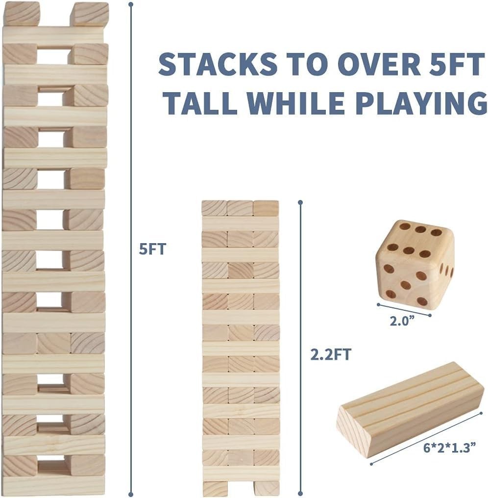 Giant Tumble Tower 60pc New Zealand Pine Blocks Stack to 5ft – Quality