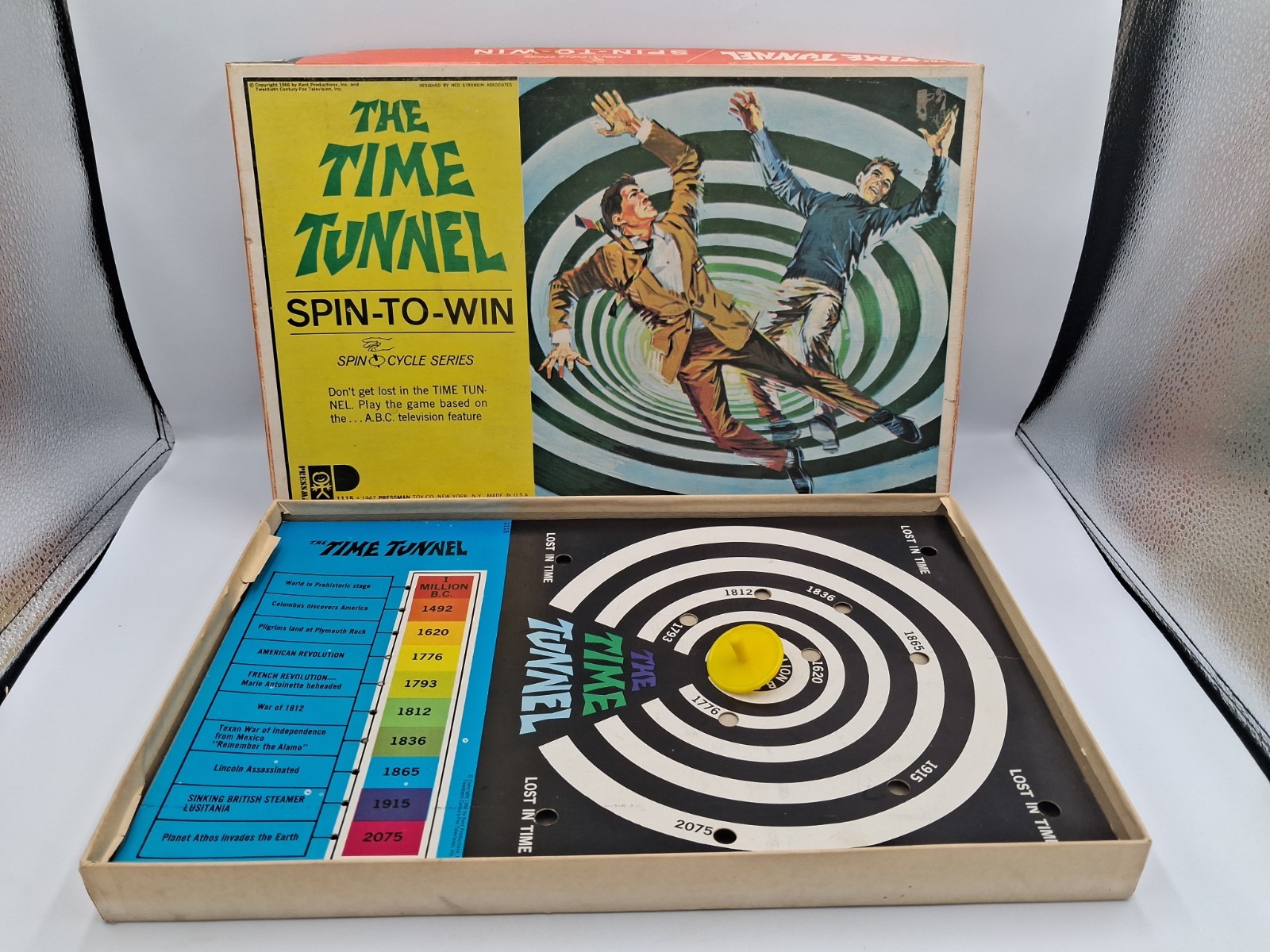 Time Tunnel Spin-To-Win Board Game, C 1967 Pressman Toy Co, MISSING PEICES