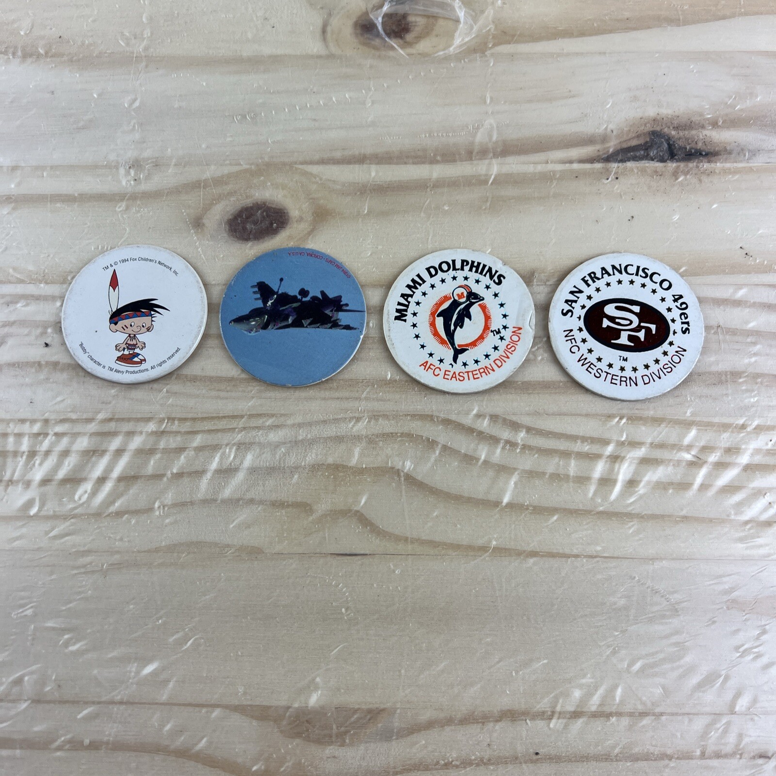 Vintage Lot of Pogs Slammers Plastic Metal Poison Indian Miami Dolphins Raiders
