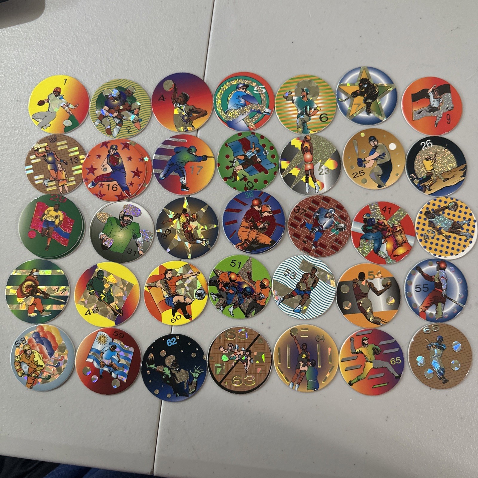 Lot Of 38 Sports Pogs Non Branded Milk Caps Doubles Will Be Red 90’s Vintage
