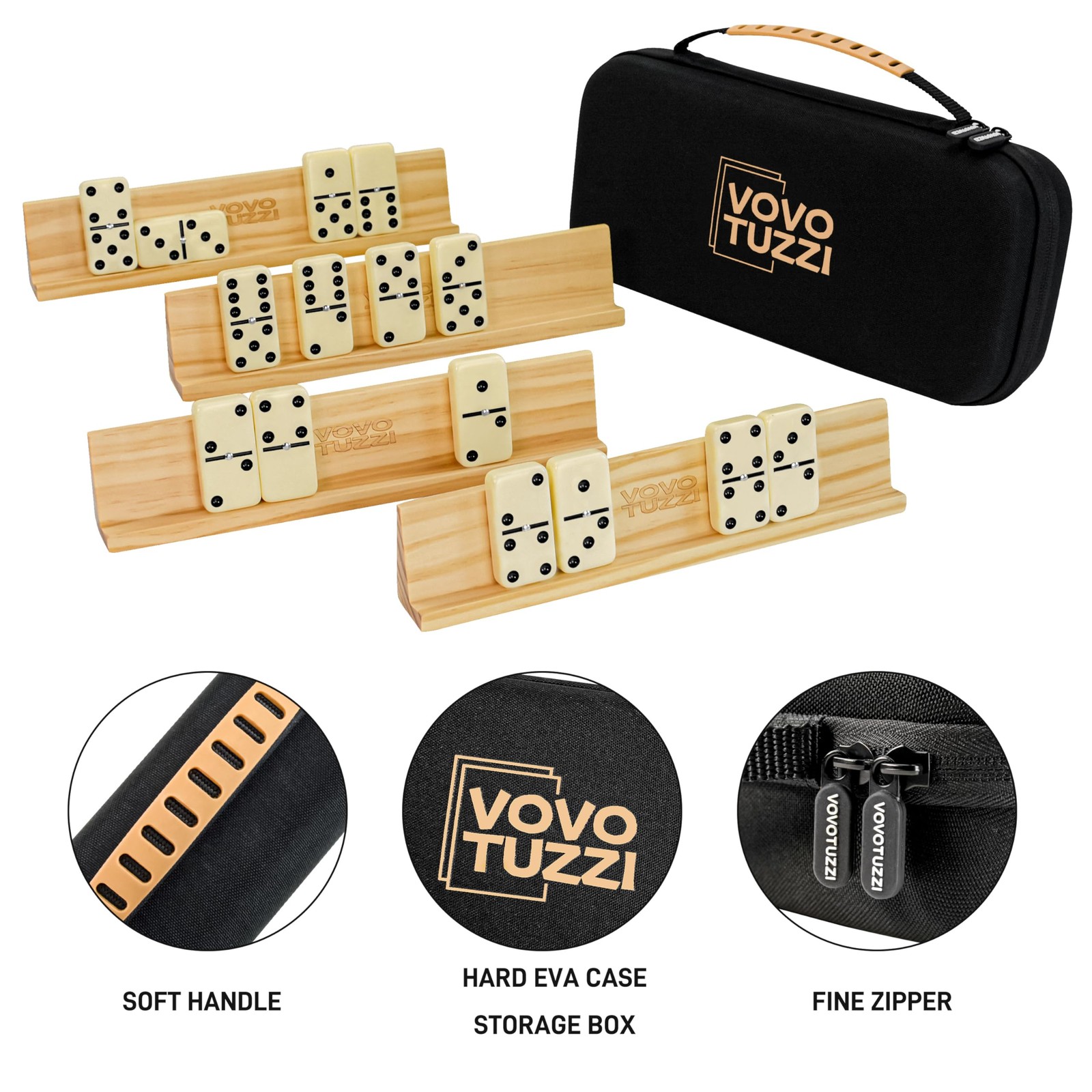 Vovotuzzi Jumbo Double 6 Dominoes Set For Adults Kids – 28 Ivory Domino Tiles 4